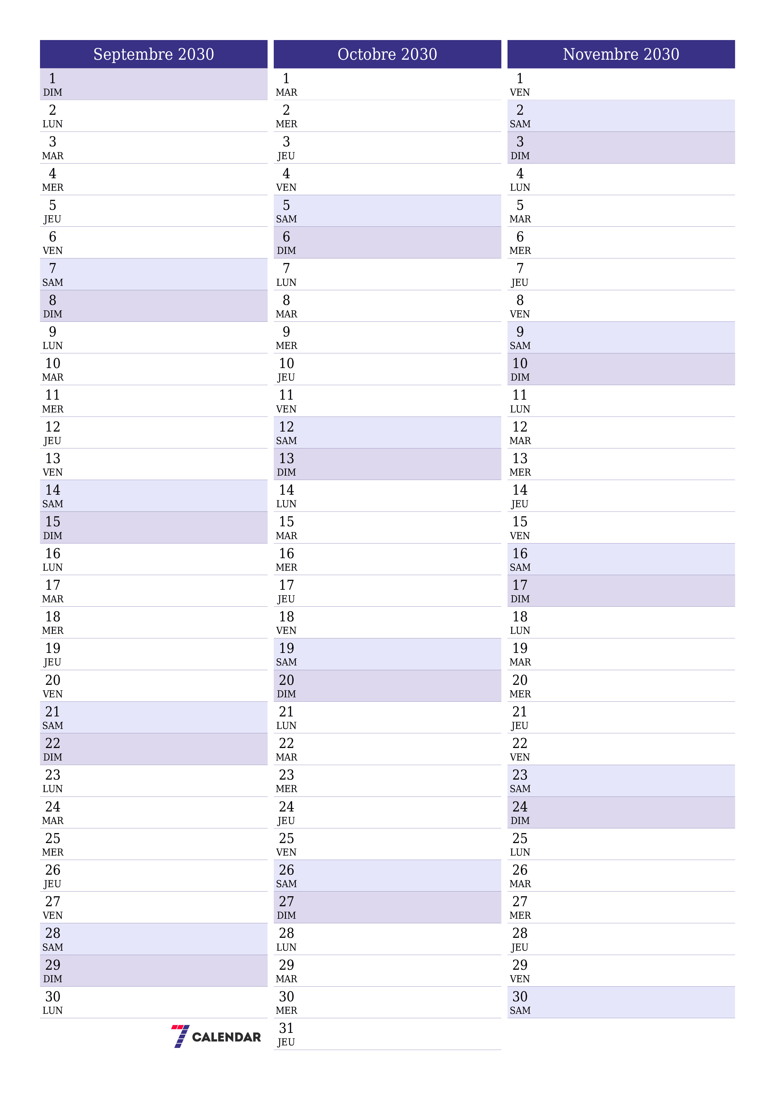  imprimable mural modèle de gratuitverticale Mensuel planificateur calendrier Septembre (Sep) 2030