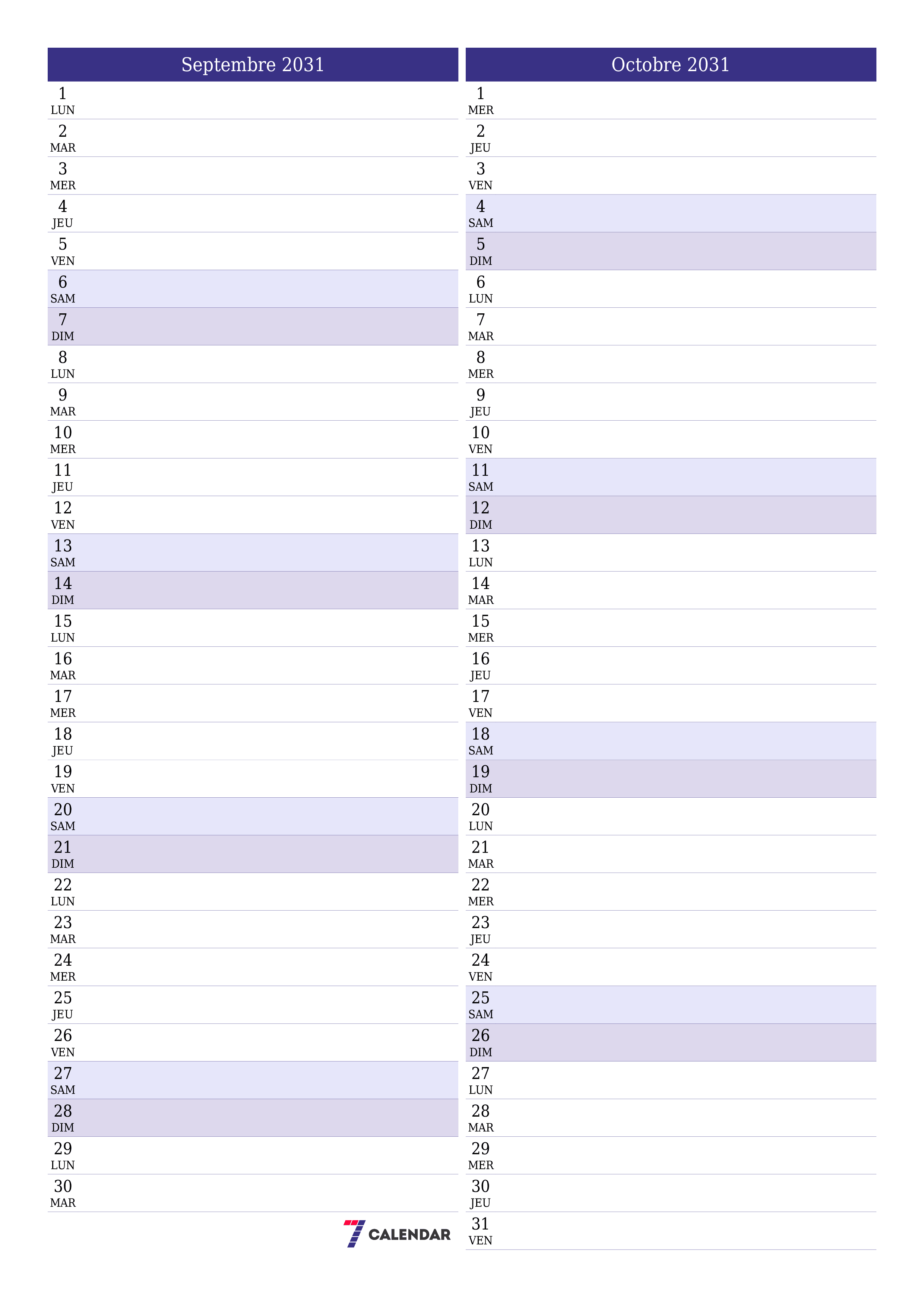  imprimable mural modèle de gratuitverticale Mensuel planificateur calendrier Septembre (Sep) 2031