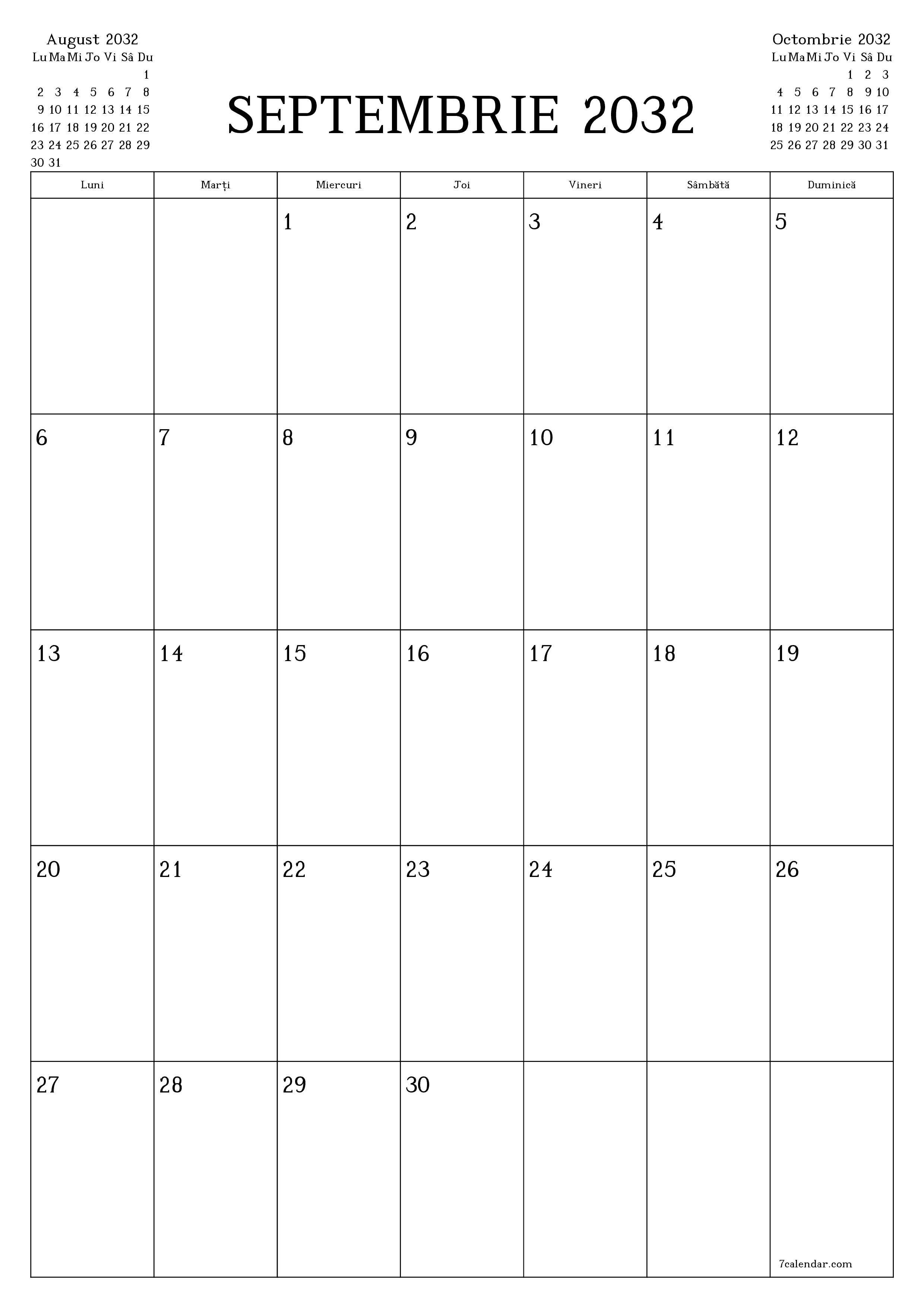  imprimabil de perete șablon de gratuitvertical Lunar planificator calendar Septembrie (Sep) 2032