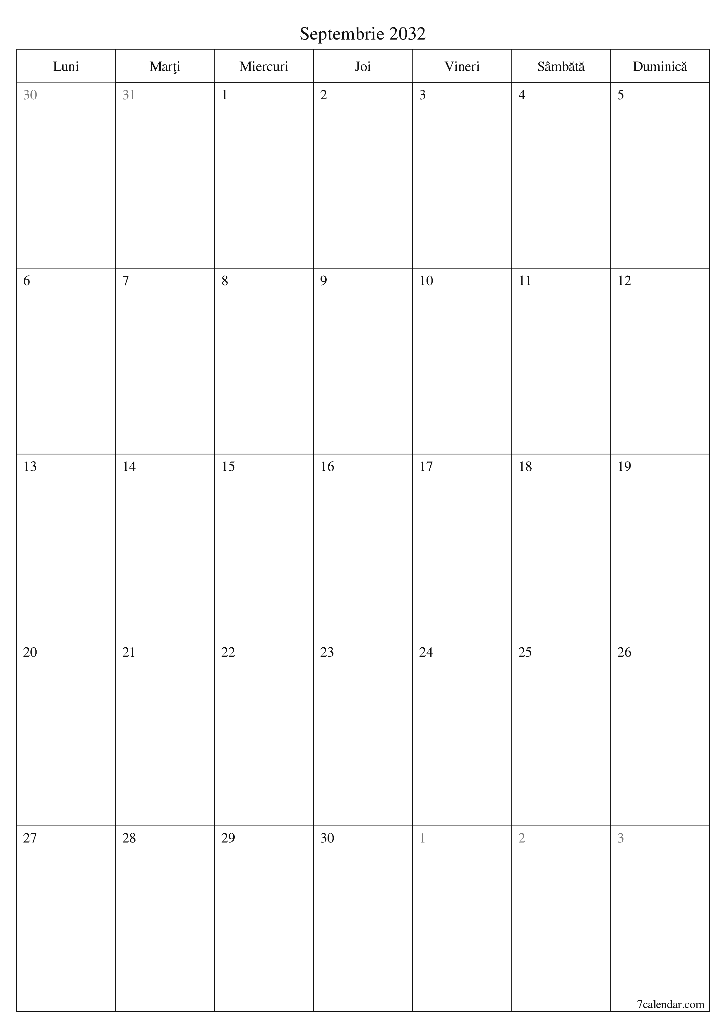  imprimabil de perete șablon de gratuitvertical Lunar planificator calendar Septembrie (Sep) 2032