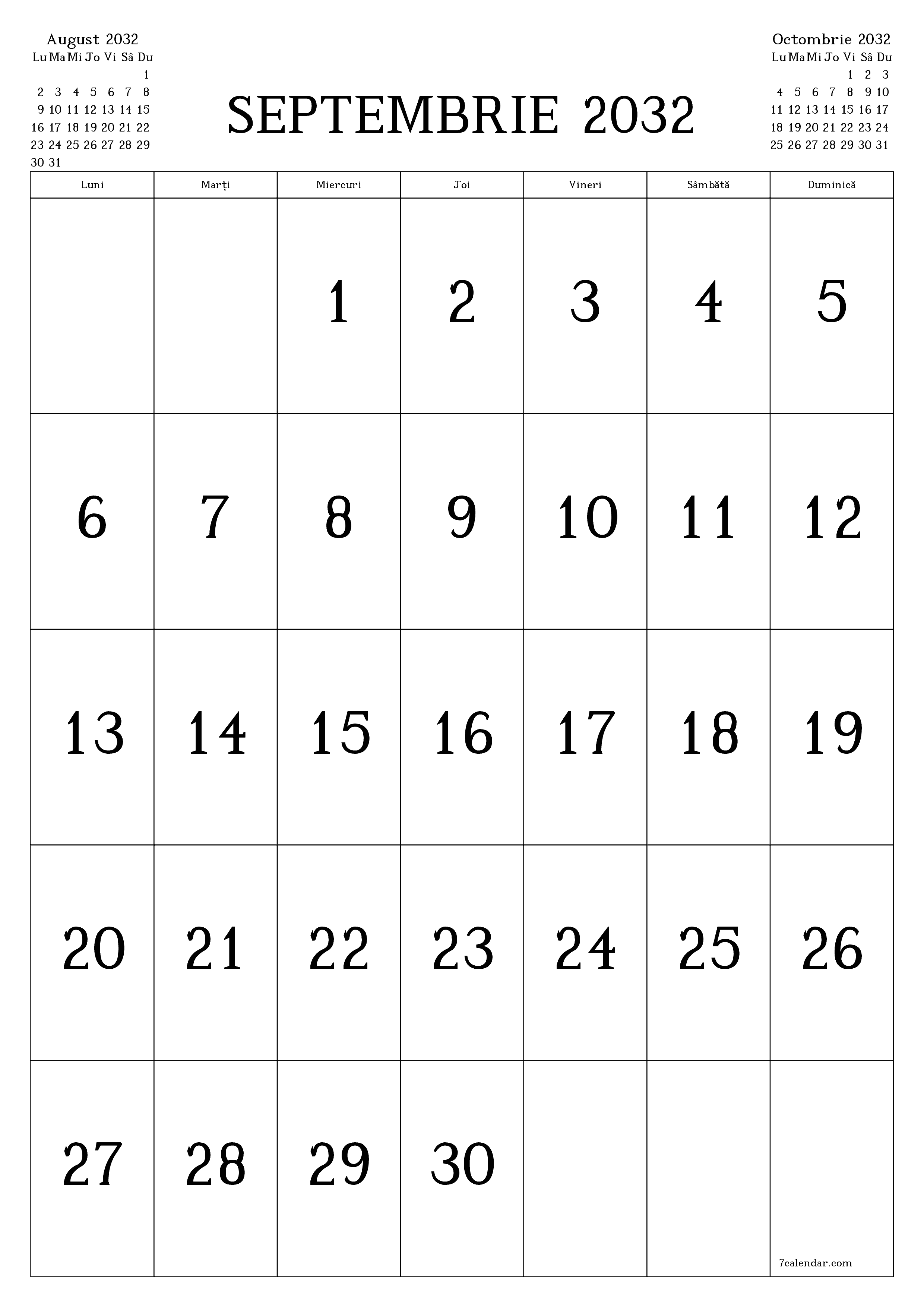  imprimabil de perete șablon de gratuitvertical Lunar calendar Septembrie (Sep) 2032