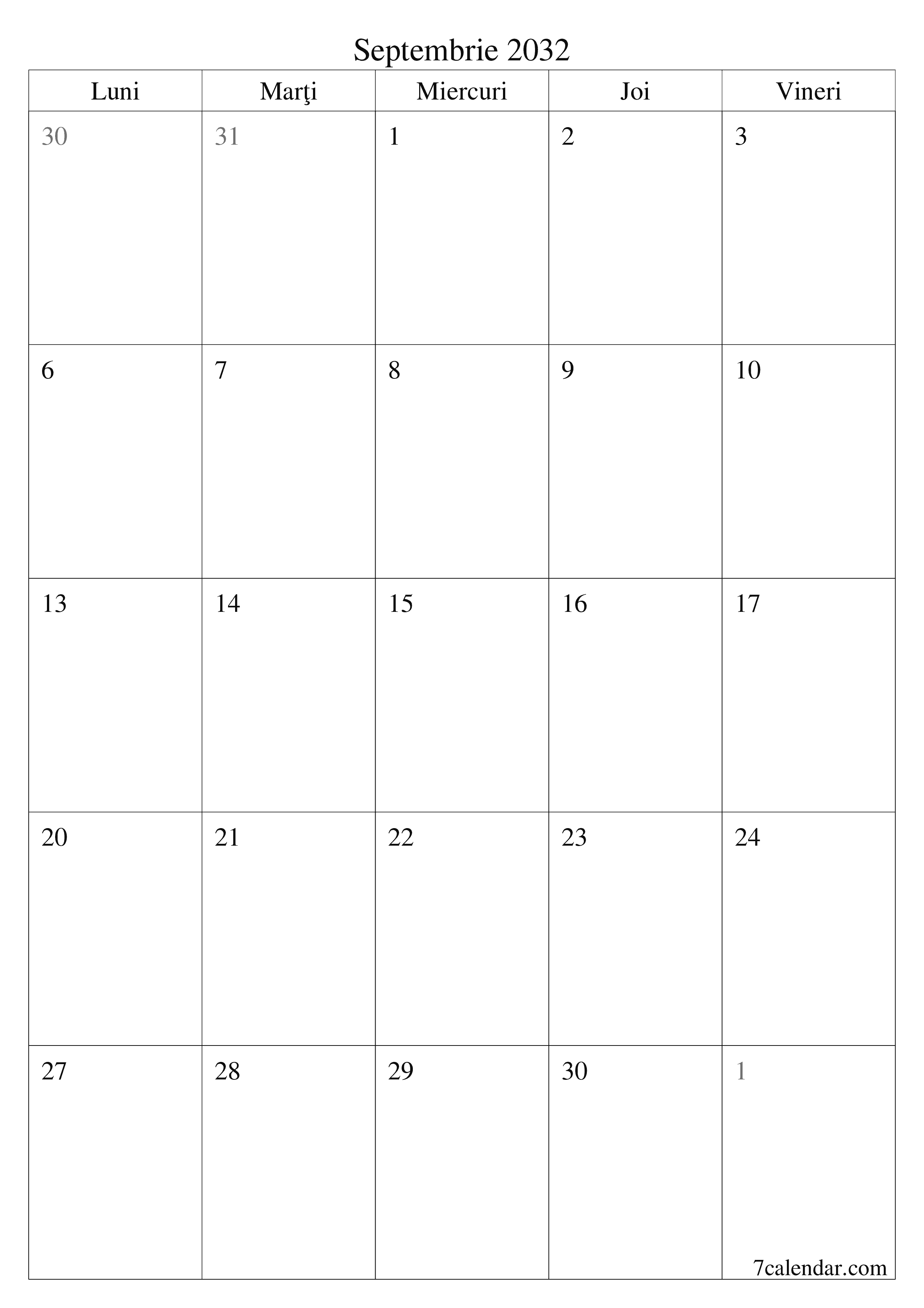  imprimabil de perete șablon de gratuitvertical Lunar planificator calendar Septembrie (Sep) 2032