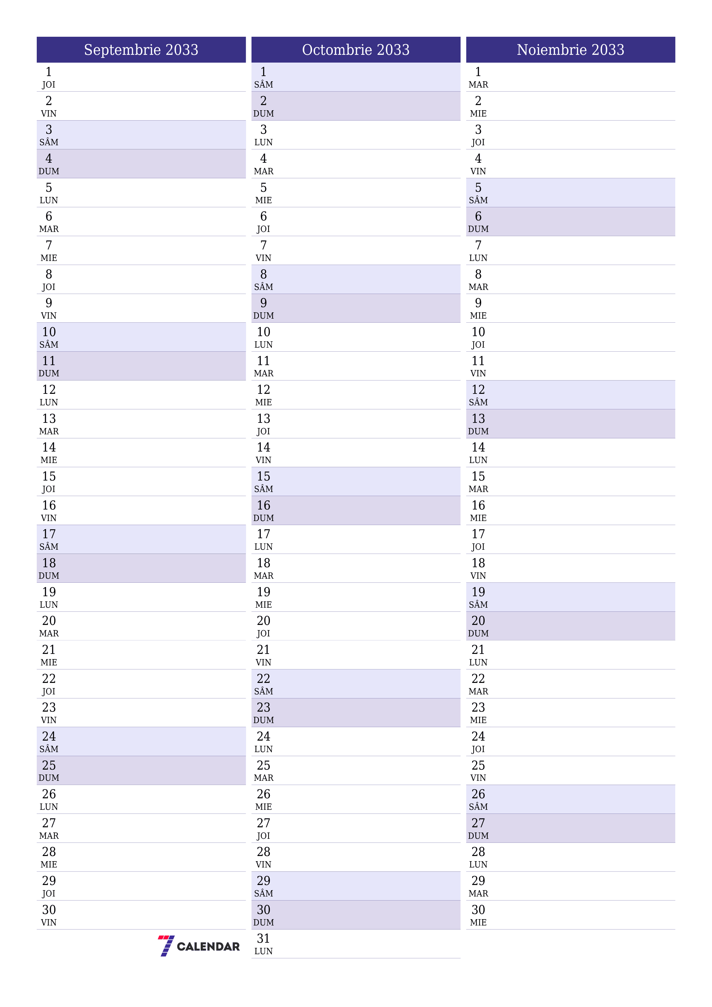  imprimabil de perete șablon de gratuitvertical Lunar planificator calendar Septembrie (Sep) 2033