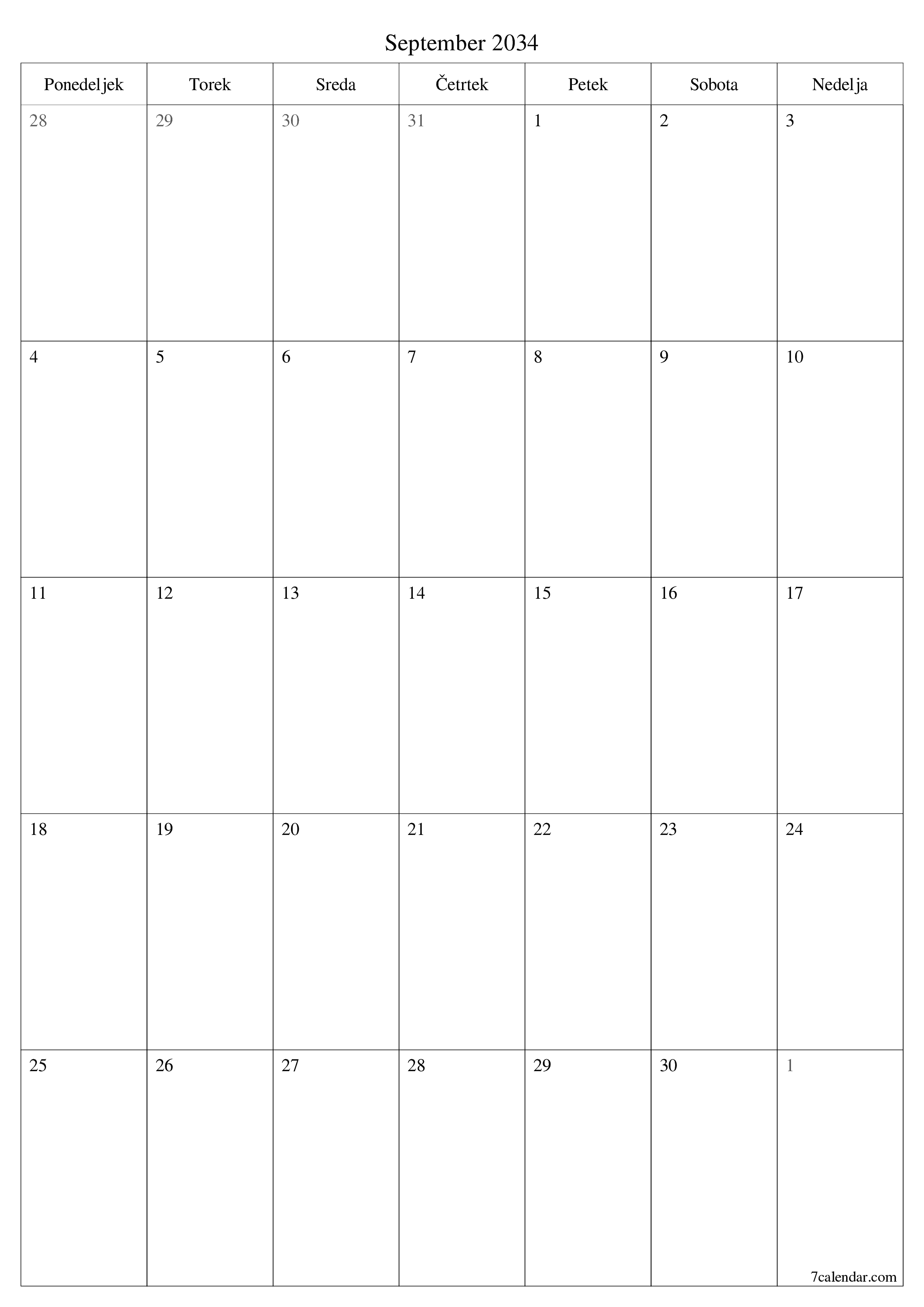 natisljiv stenski ska predloga brezplačni vertical Mesečno jadralno letalo koledar September (Sep) 2034
