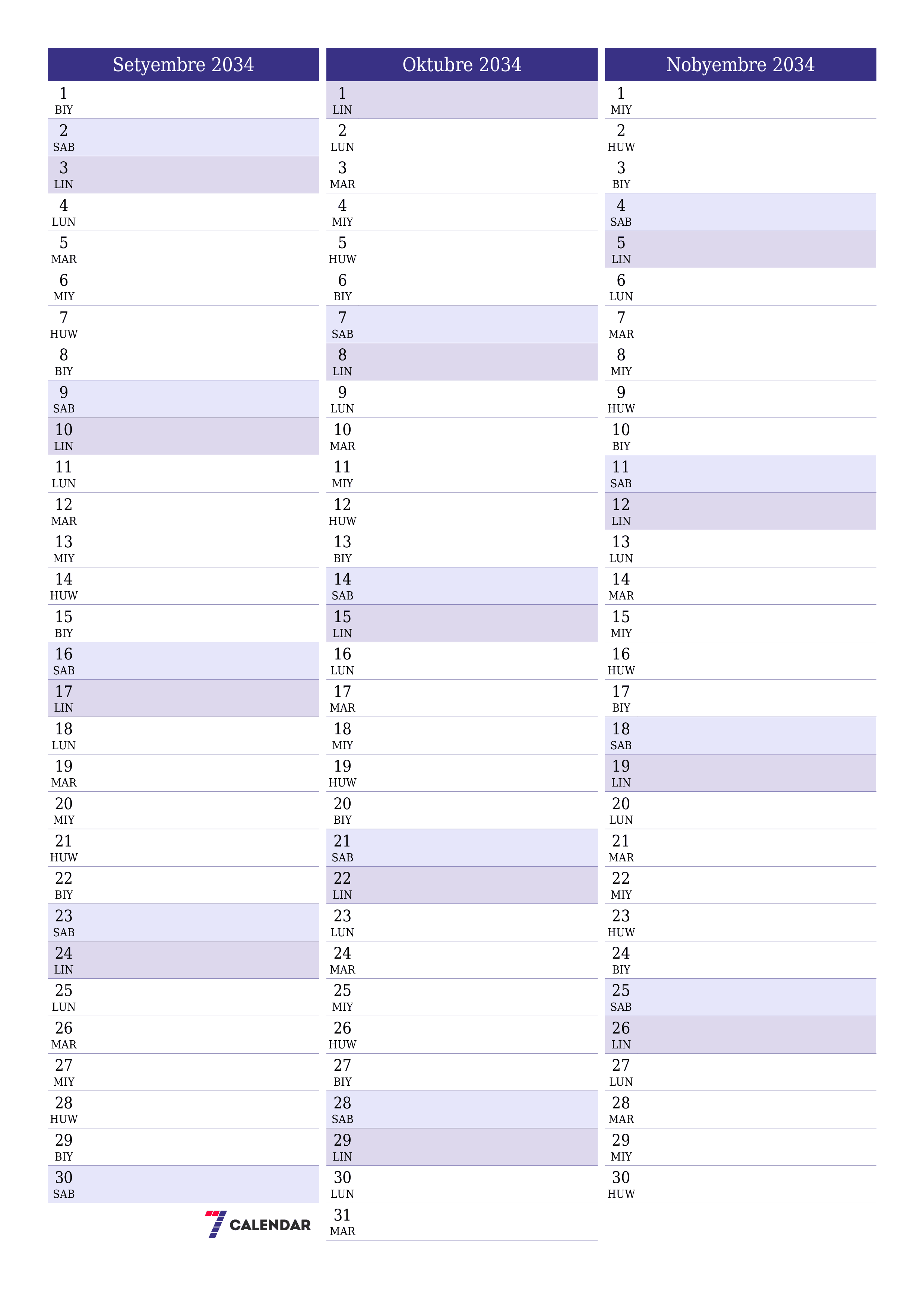 Walang laman na buwanang tagaplano para sa buwan na Setyembre 2034 na may mga tala, i-save at i-print sa PDF PNG Filipino