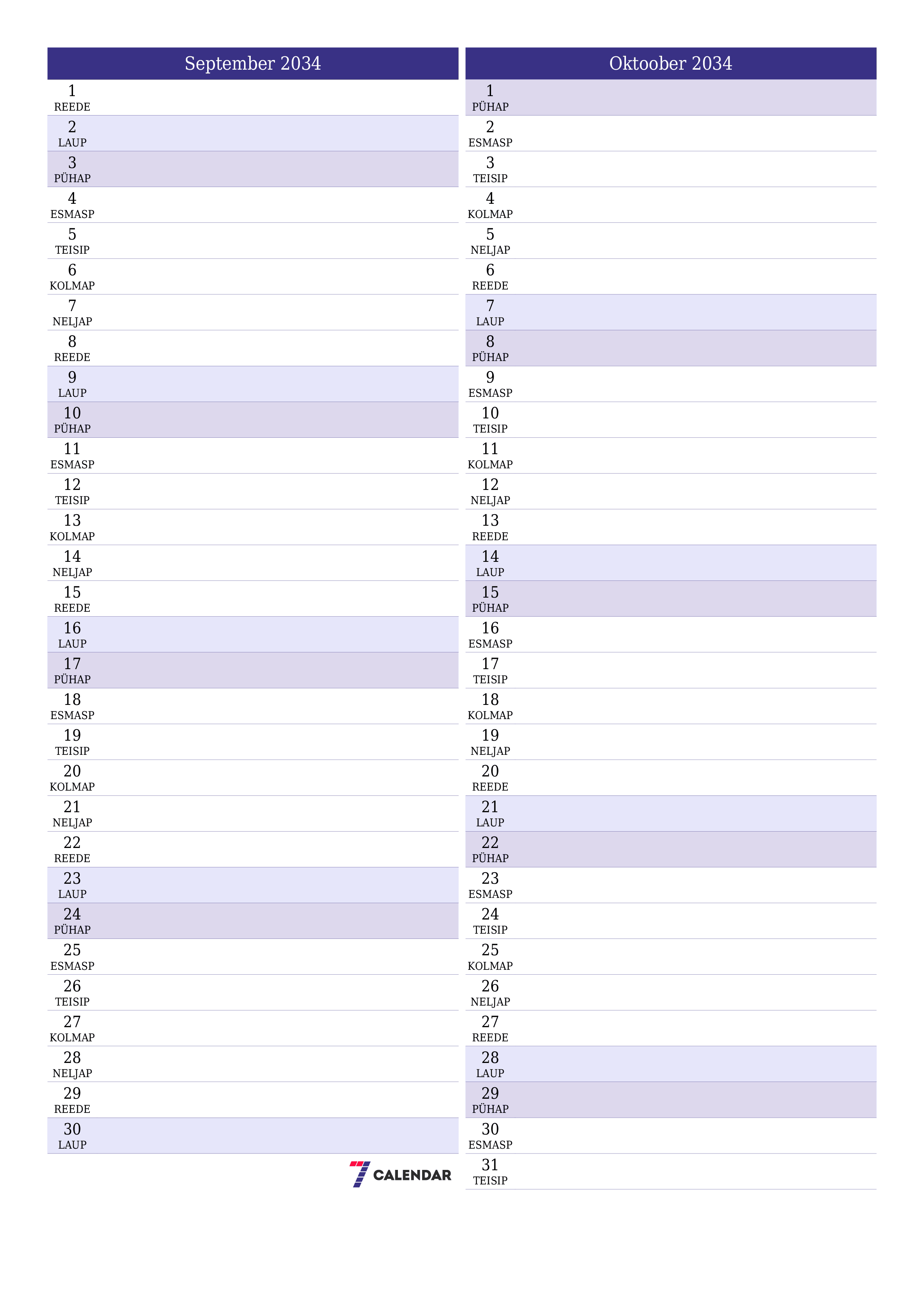 prinditav seina kalendri mall tasuta vertikaalne Igakuine planeerija kalender September (Sept) 2034