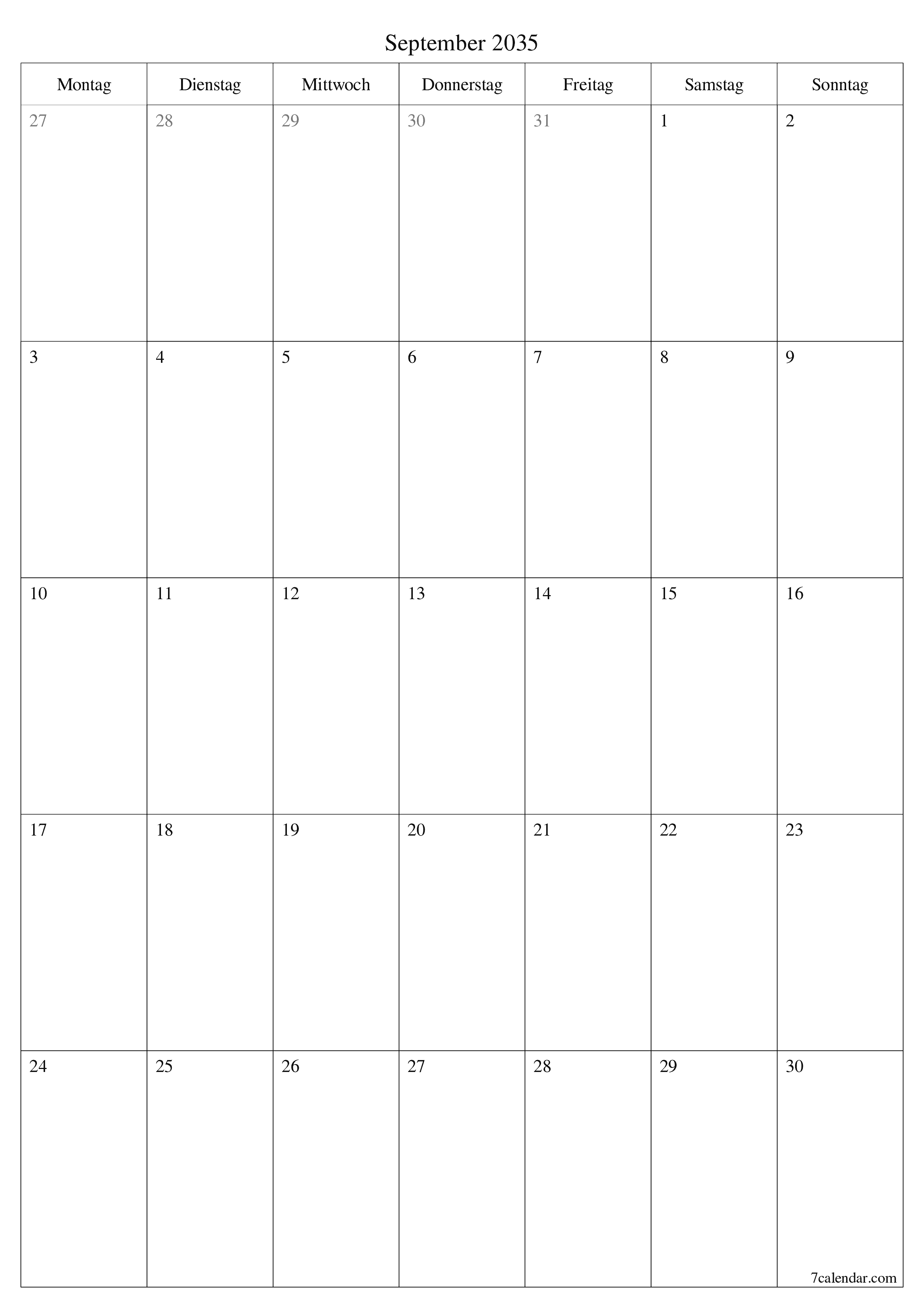  zum Ausdrucken Wandkalender vorlage kostenloser vertikal Monatlich Planer Kalender September (Sep) 2035