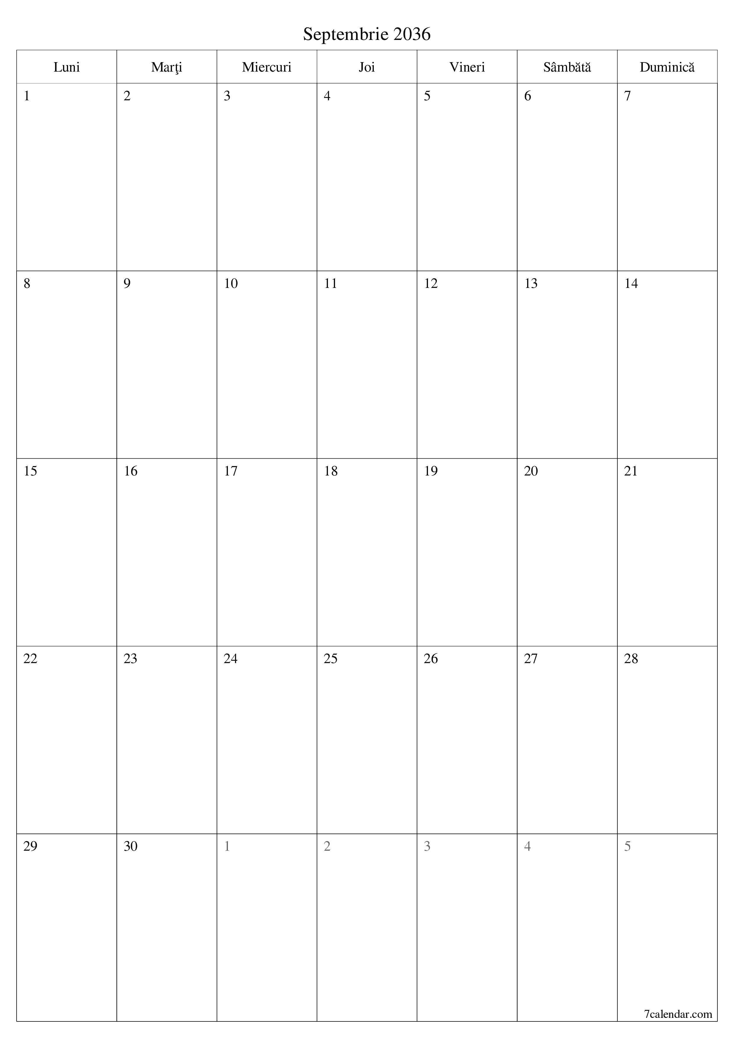  imprimabil de perete șablon de gratuitvertical Lunar planificator calendar Septembrie (Sep) 2036