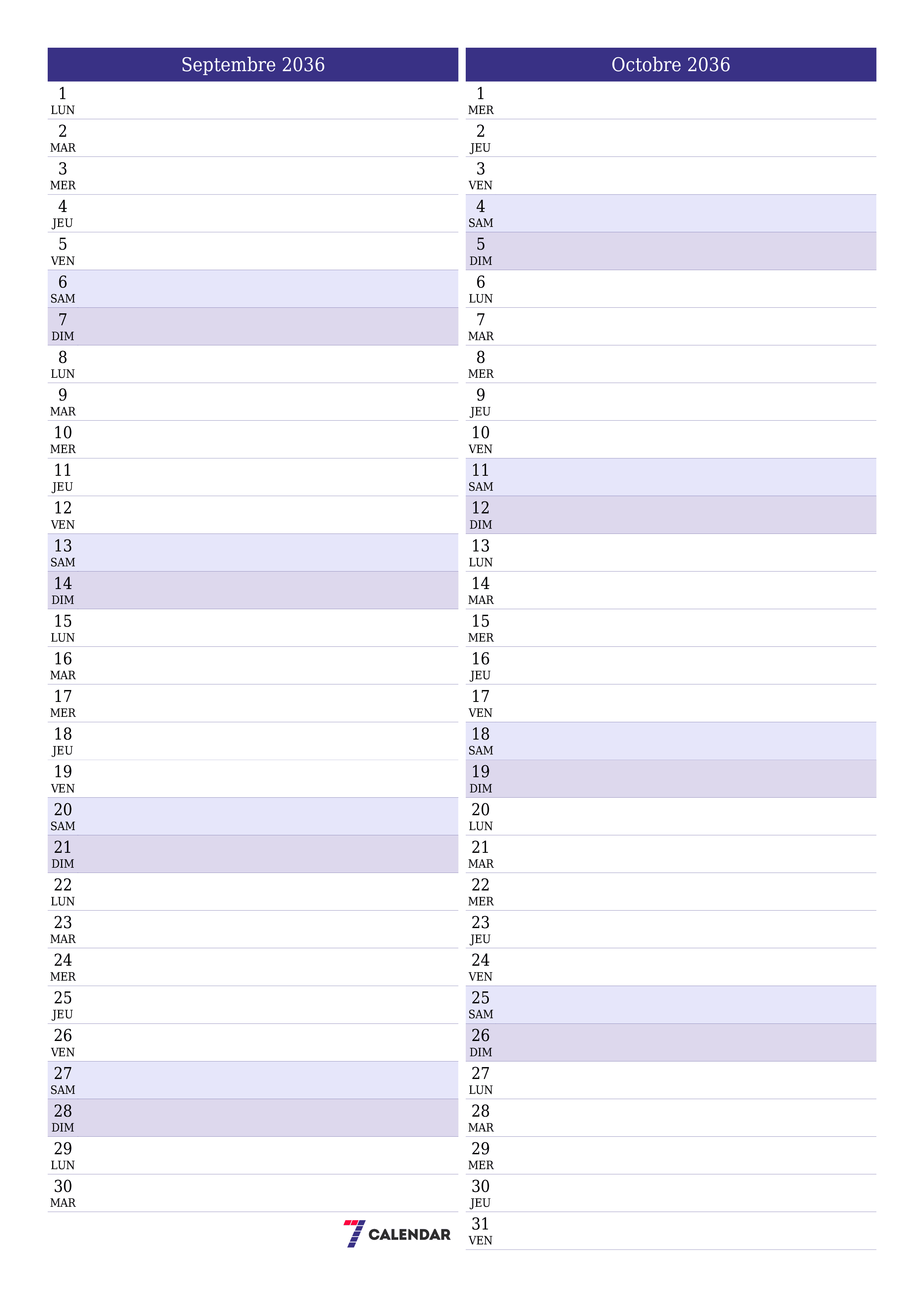  imprimable mural modèle de gratuitverticale Mensuel planificateur calendrier Septembre (Sep) 2036