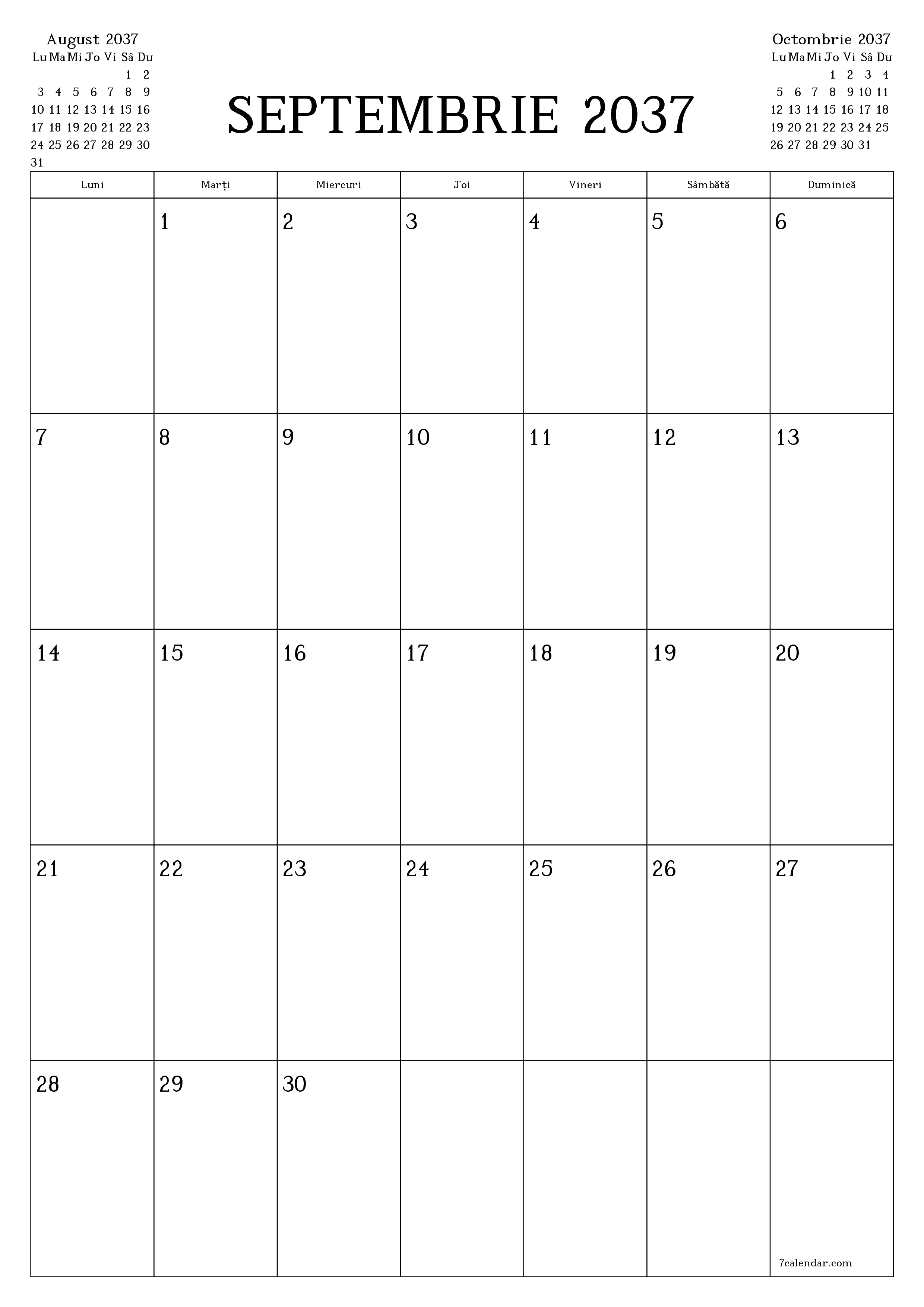  imprimabil de perete șablon de gratuitvertical Lunar planificator calendar Septembrie (Sep) 2037