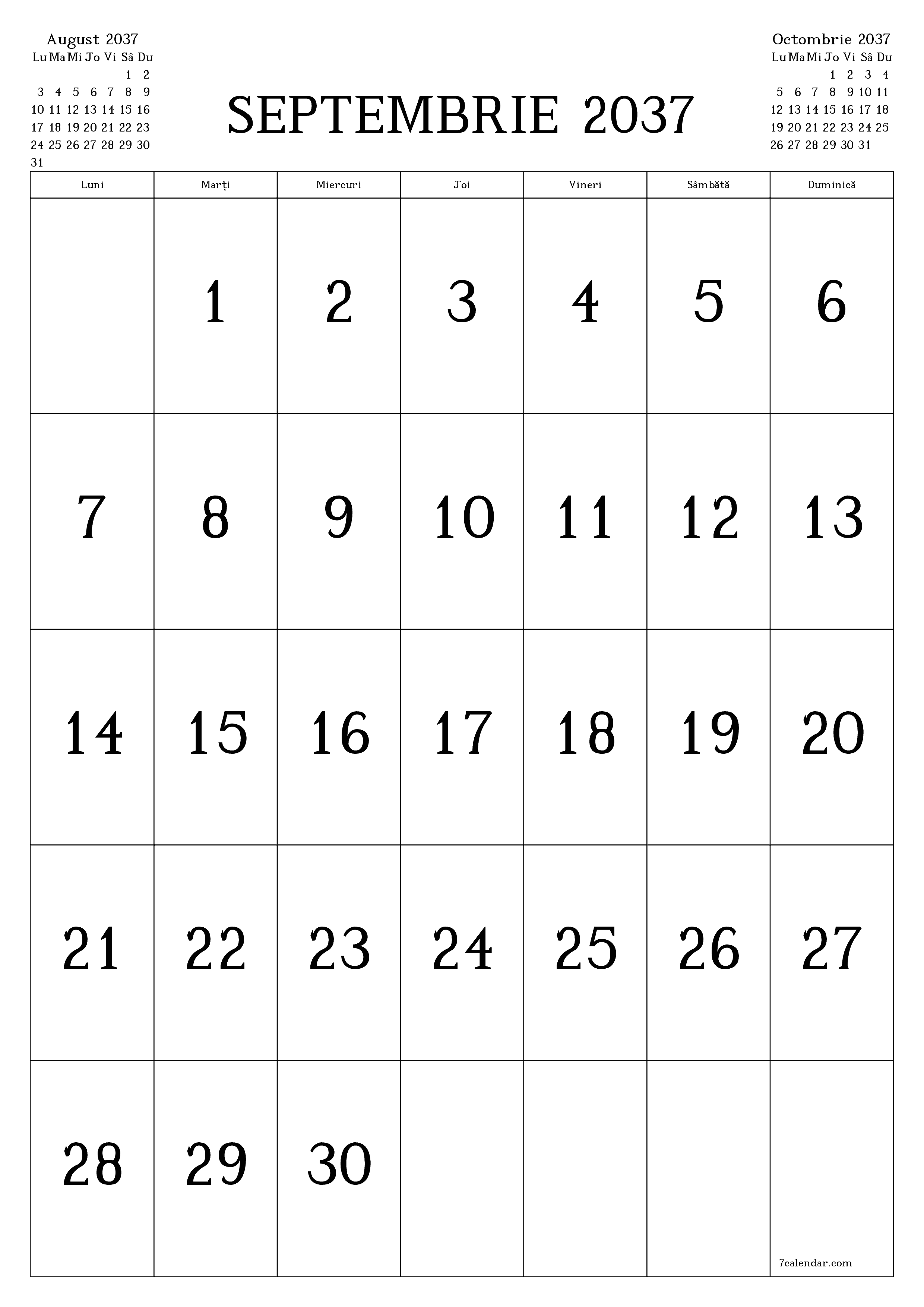  imprimabil de perete șablon de gratuitvertical Lunar calendar Septembrie (Sep) 2037