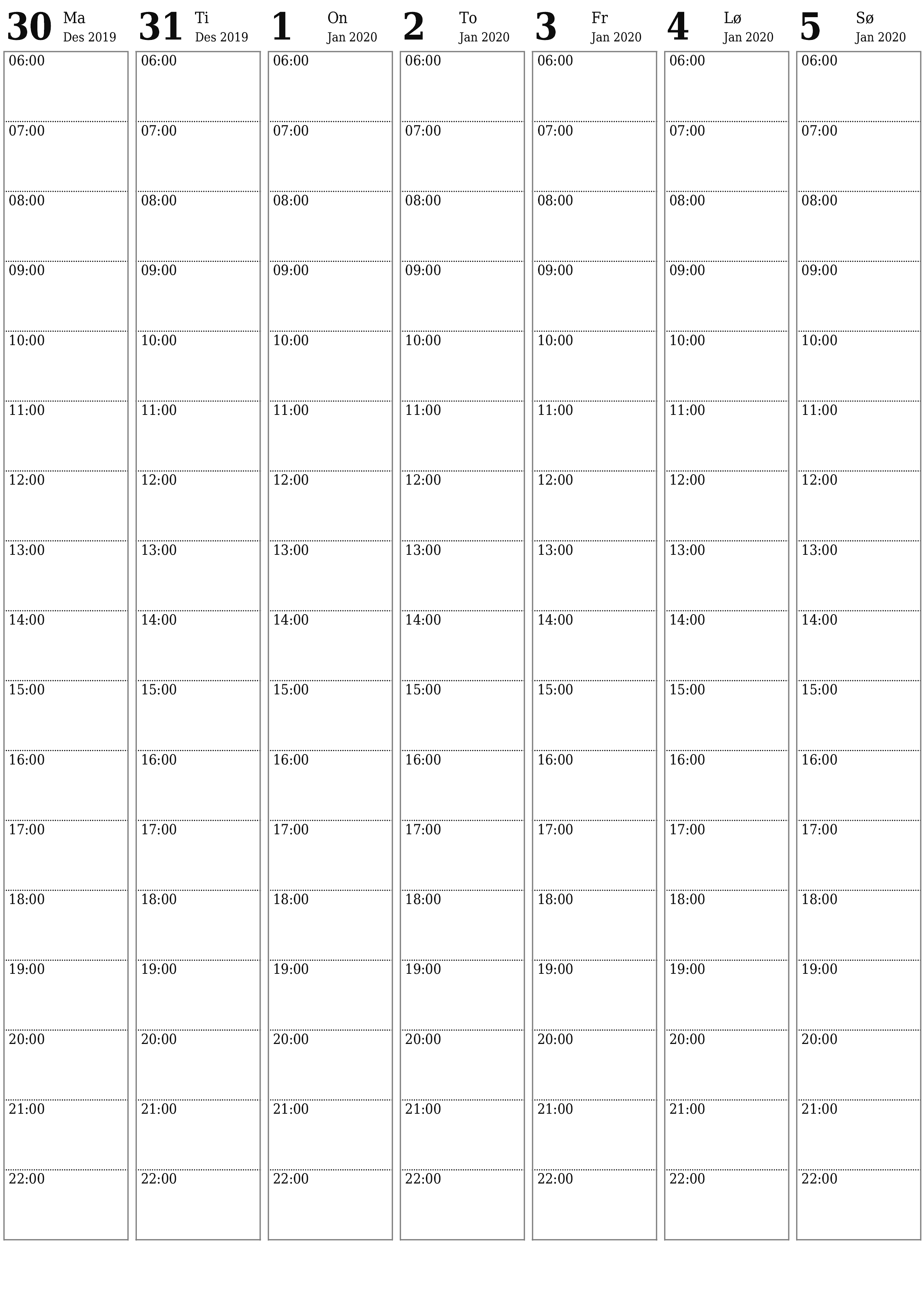 Tøm ukentlig planlegger i uker Januar 2020 med notater, lagre og skriv ut i PDF PNG Norwegian