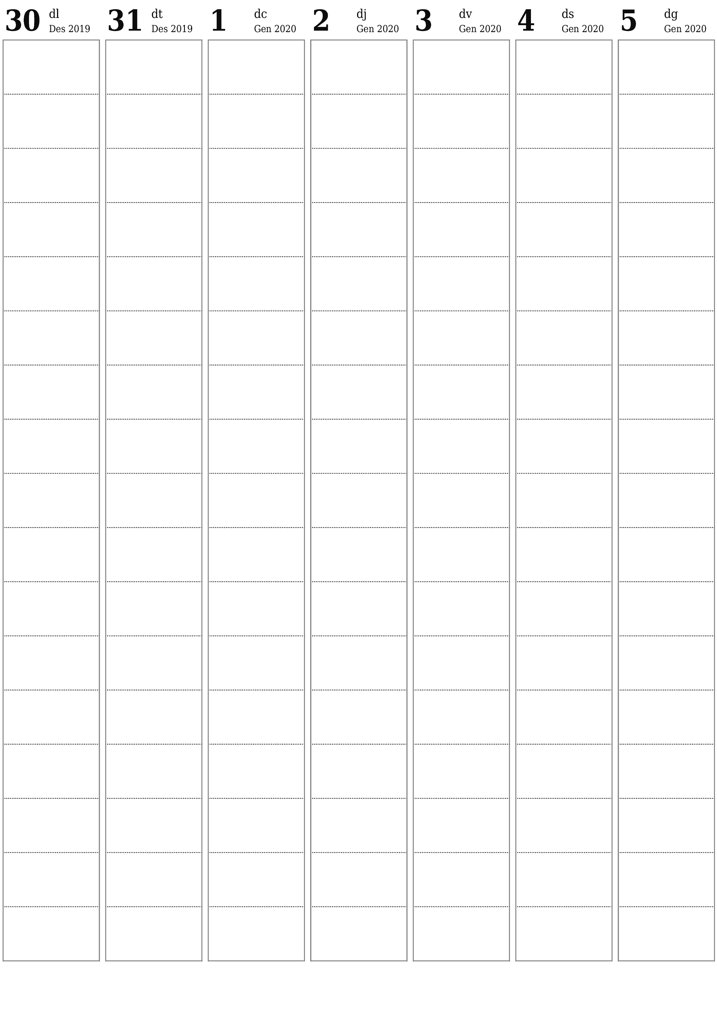  imprimible de paret plantilla de gratuïtvertical Setmanal planificador calendari Gener (Gen) 2020