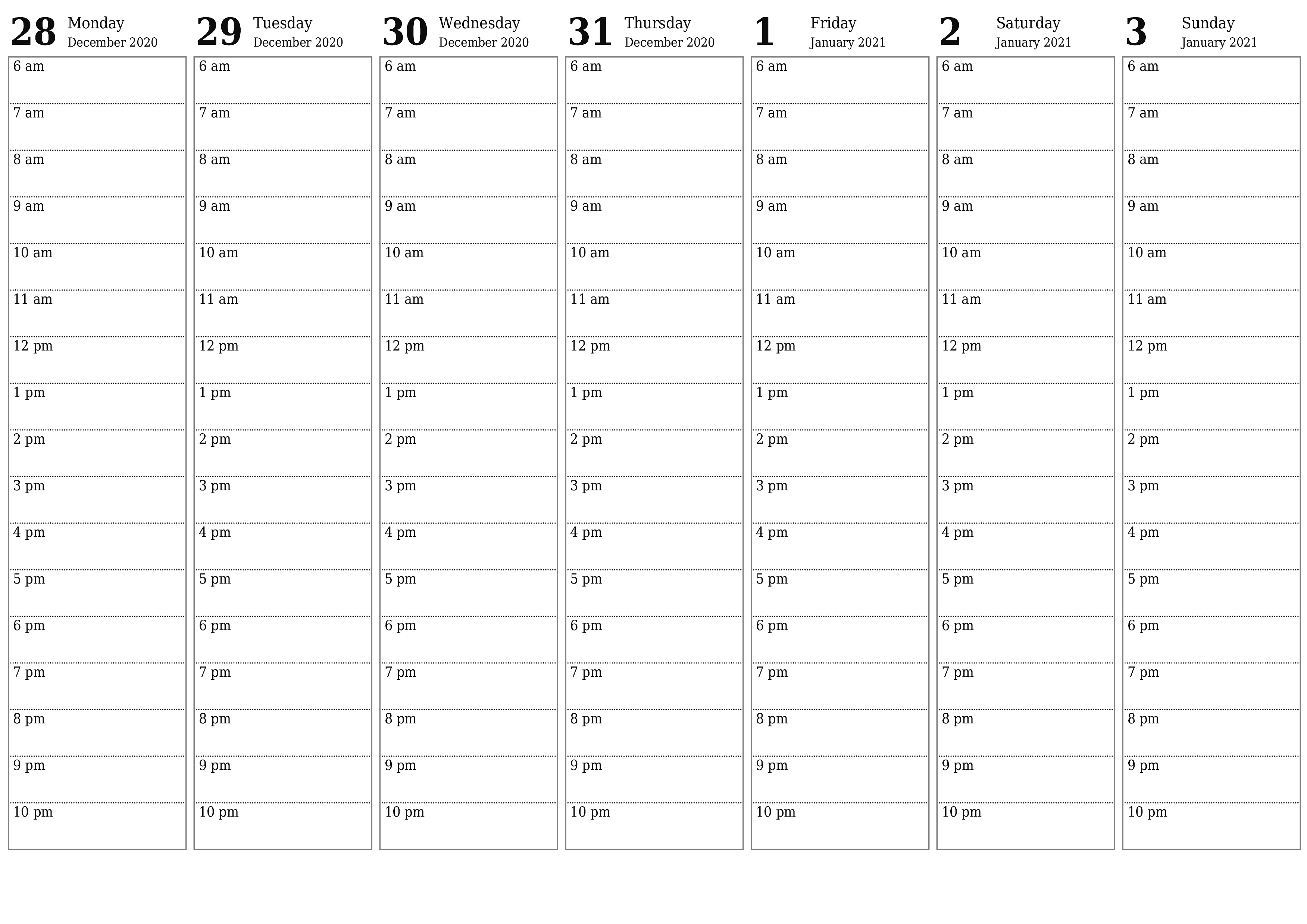 Blank weekly printable calendar and planner for week January 2021 with notes, save and print to PDF PNG English
