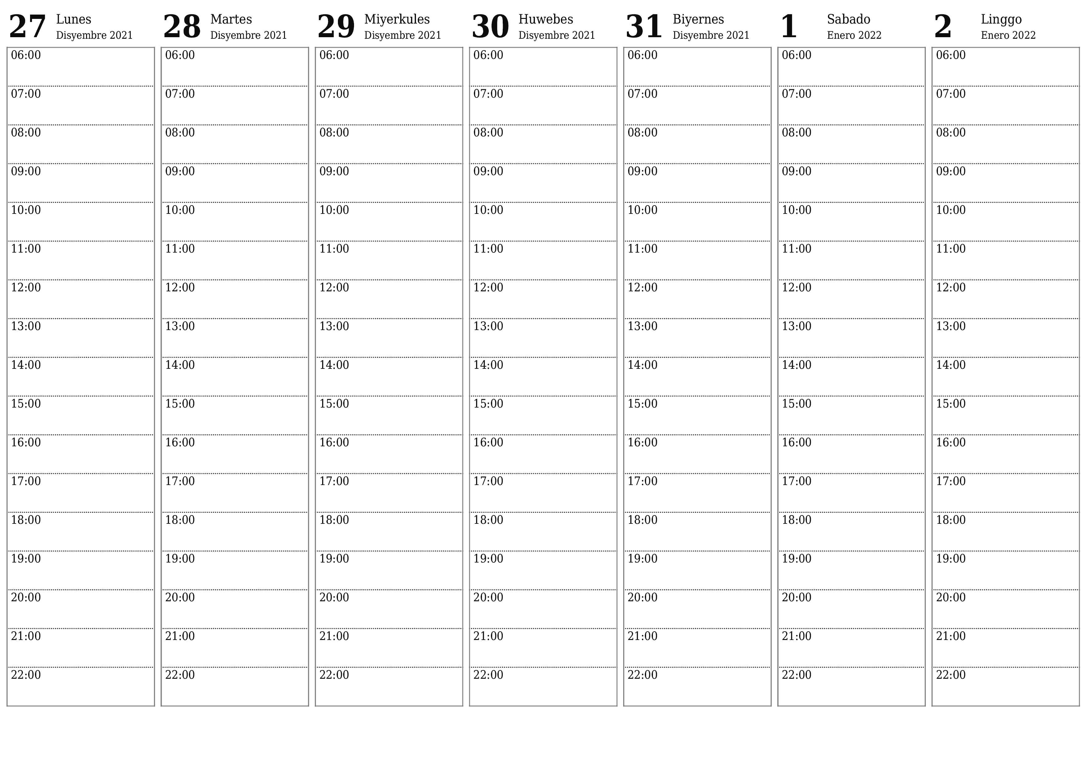 Blangkong lingguhang kalendaryo para sa linggo Enero 2022 i-save at i-print sa PDF PNG Filipino - 7calendar.com