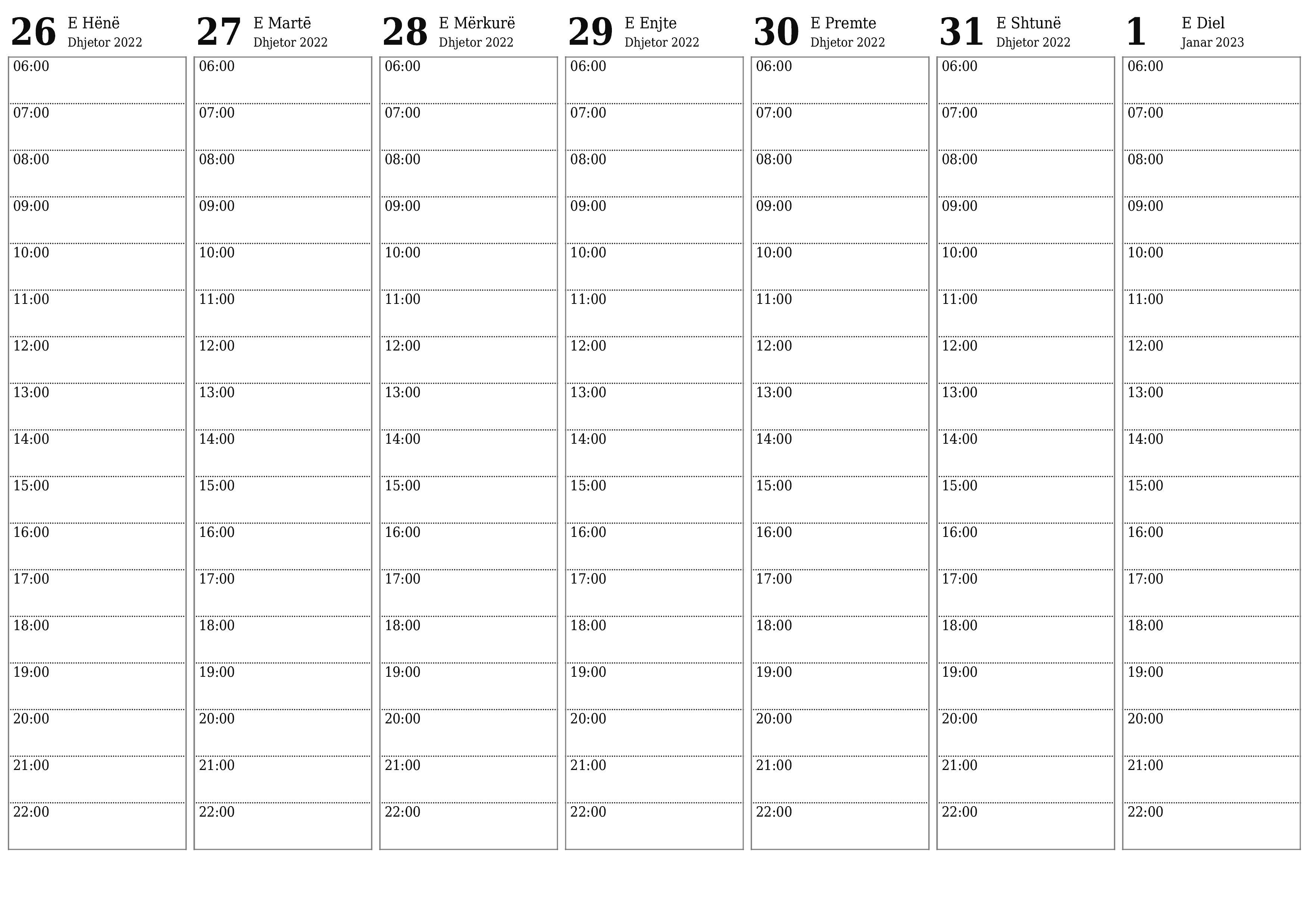 Planifikuesi bosh javor i kalendarit për javë Janar 2023 me shënime, ruani dhe printoni në PDF PNG Albanian - 7calendar.com