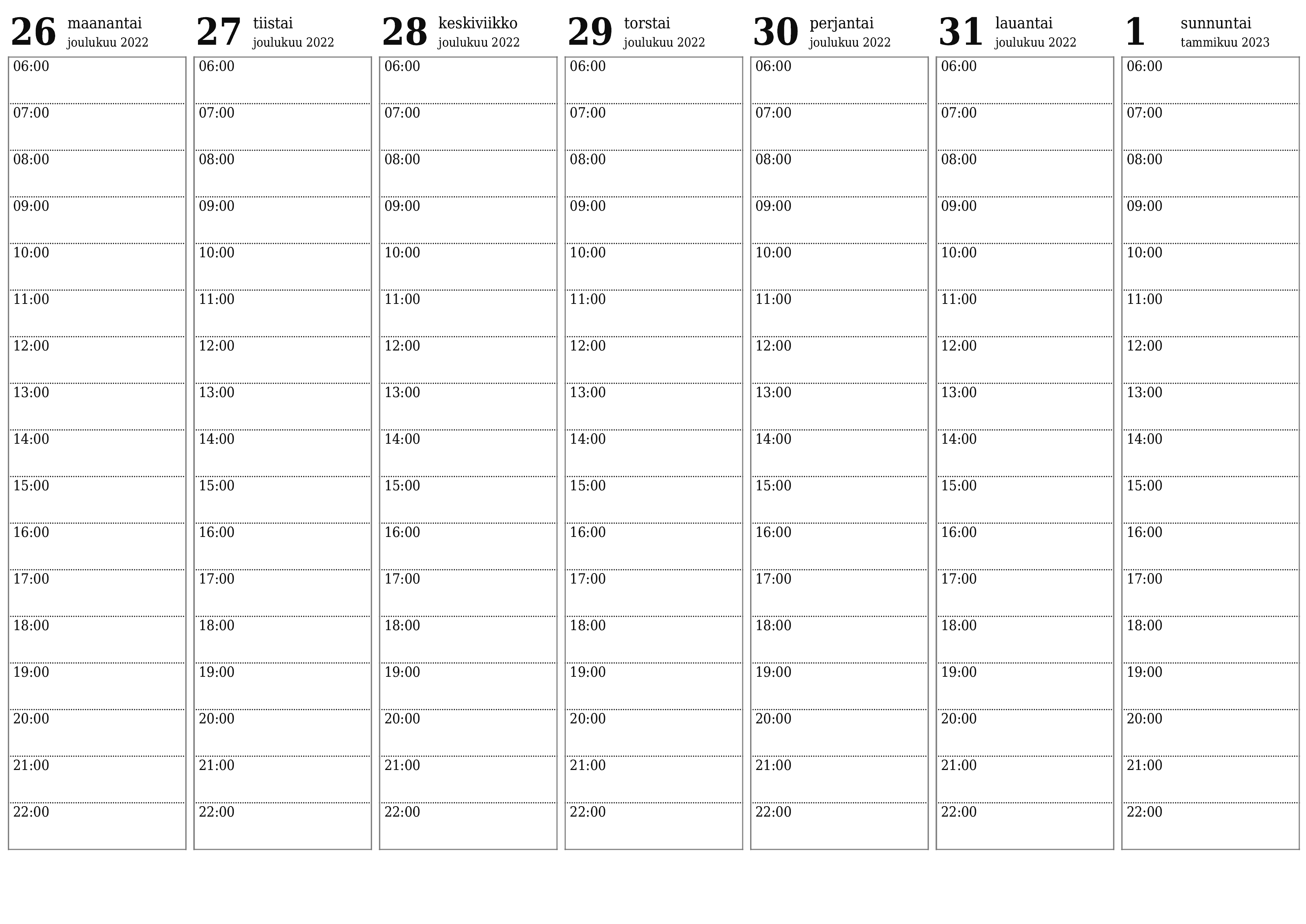 Tyhjennä viikkosuunnittelija viikkojen ajan tammikuu 2023 muistiinpanoilla, tallenna ja tulosta PDF-muotoon PNG Finnish - 7calendar.com