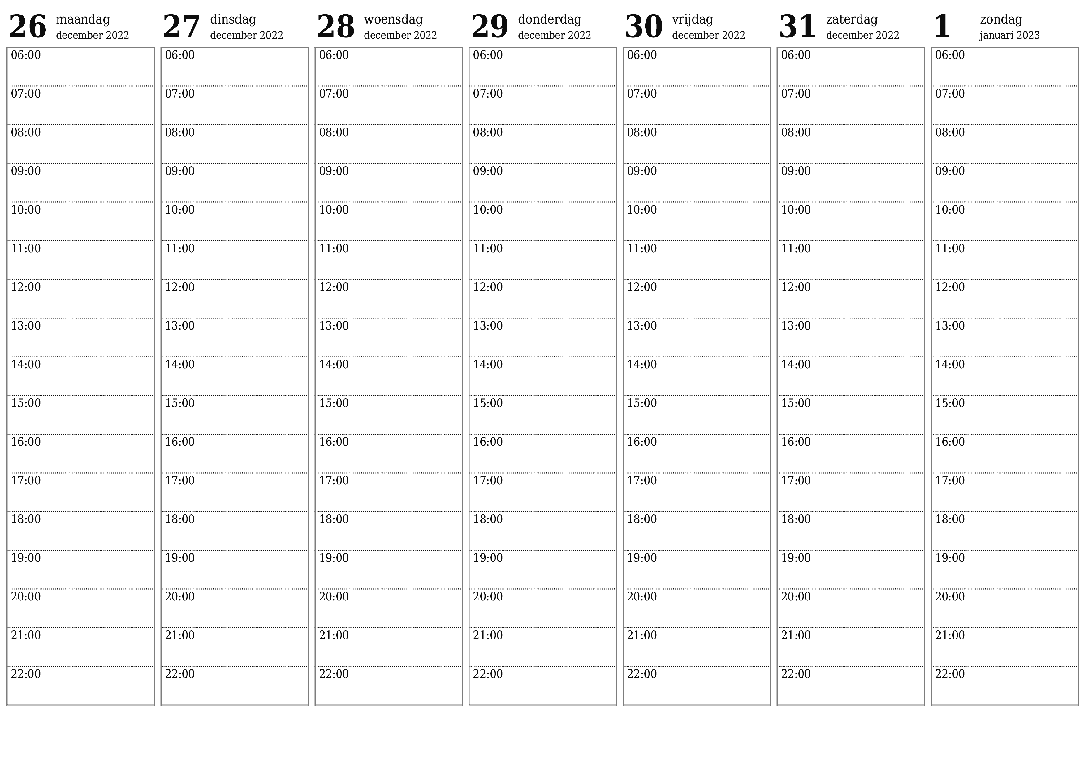 Lege weekplanner voor weken januari 2023 met notities, opslaan en afdrukken naar pdf PNG Dutch