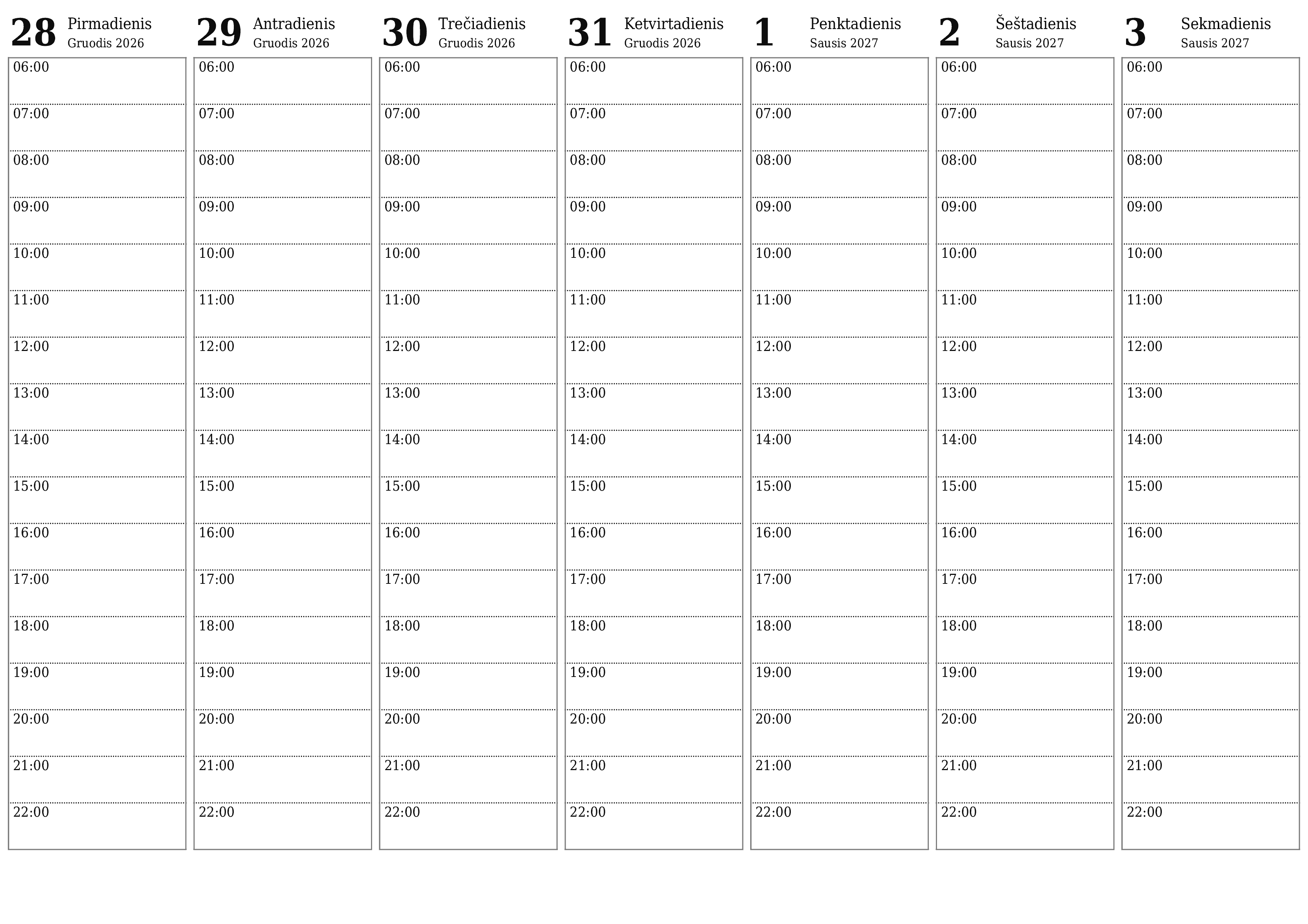 Ištuštinti savaitės planavimo priemonę savaitėms Sausis 2027 su užrašais, išsaugoti ir atsispausdinti PDF formate PNG Lithuanian