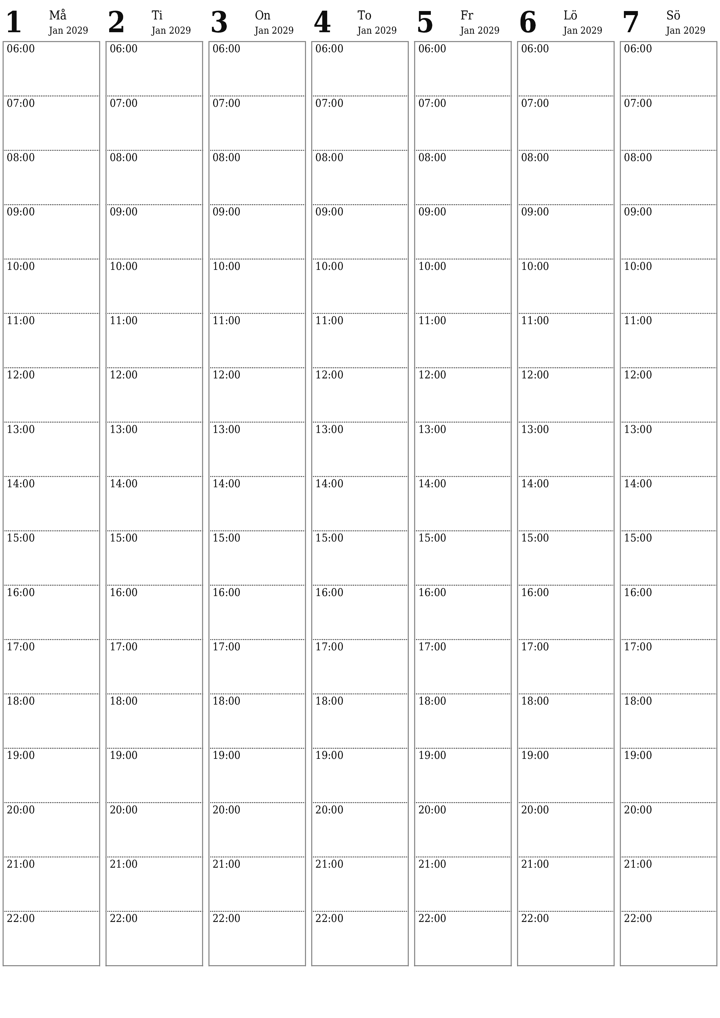 utskrivbar vägg mall gratis vertikal Veckovis planerare kalender Januari (Jan) 2029