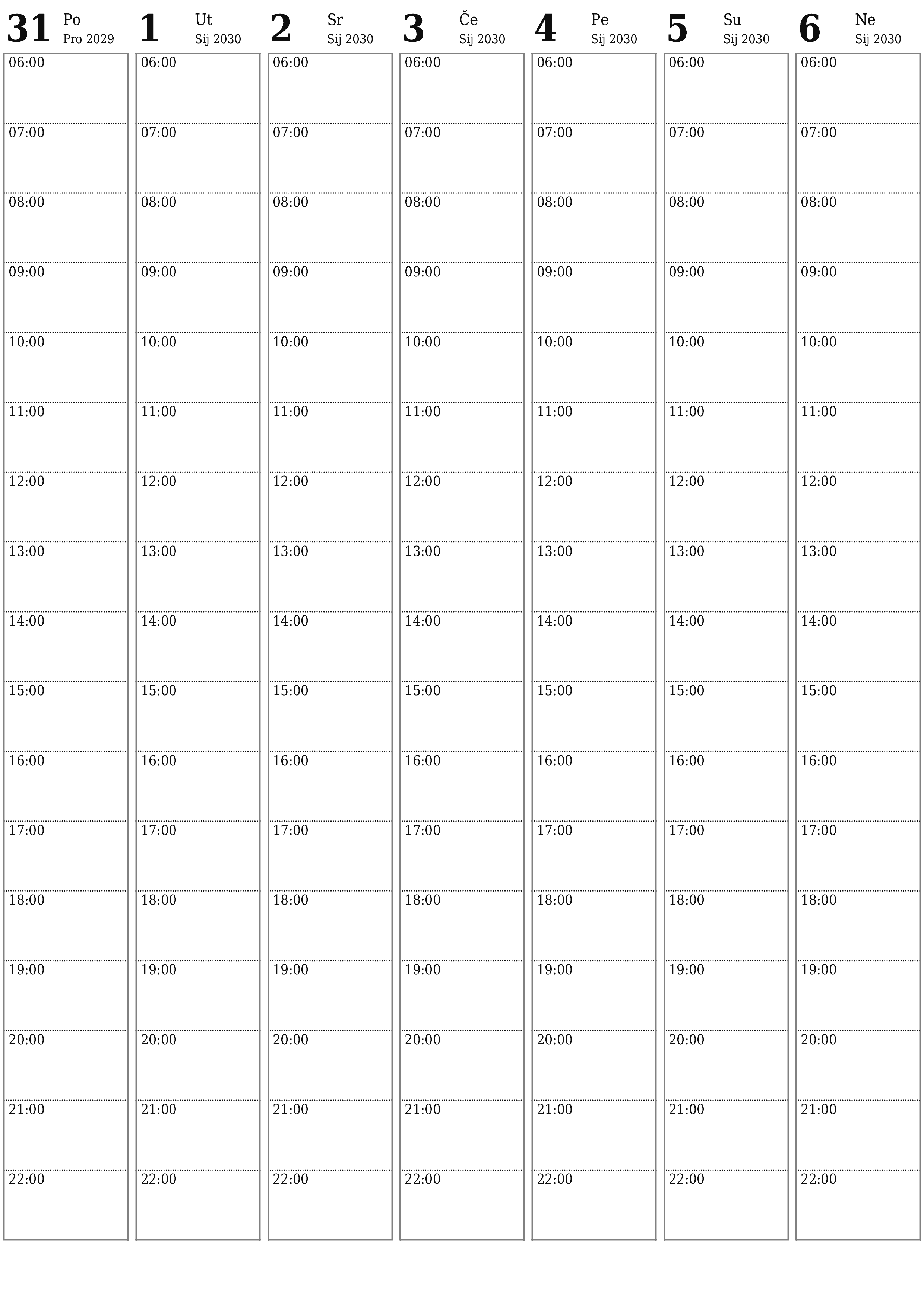 Ispraznite tjedni planer za tjedne Siječanj 2030 s bilješkama, spremite i ispišite u PDF PNG Croatian