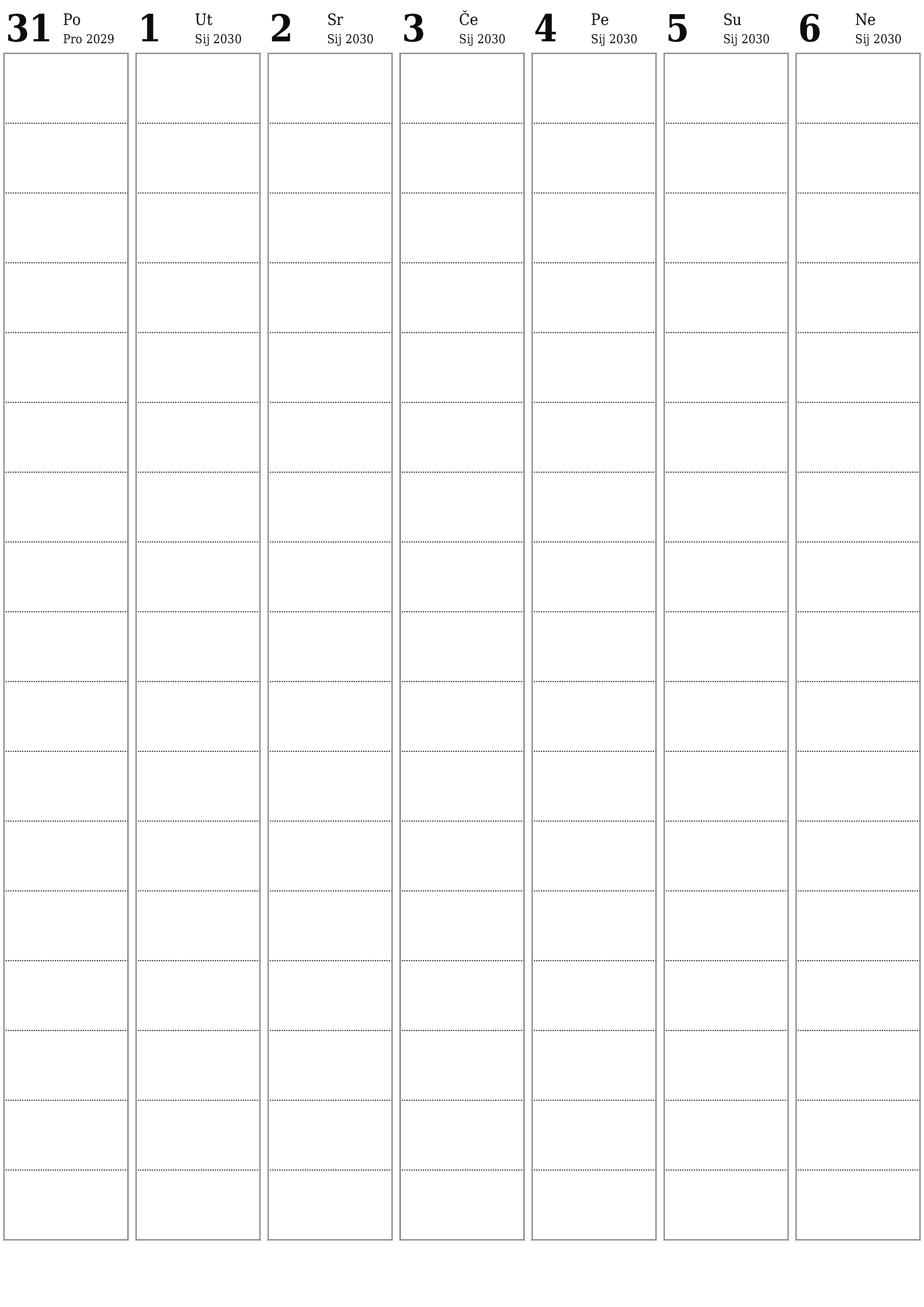  za ispis zidni predložak a besplatni okomito Tjedni planer kalendar Siječanj (Sij) 2030