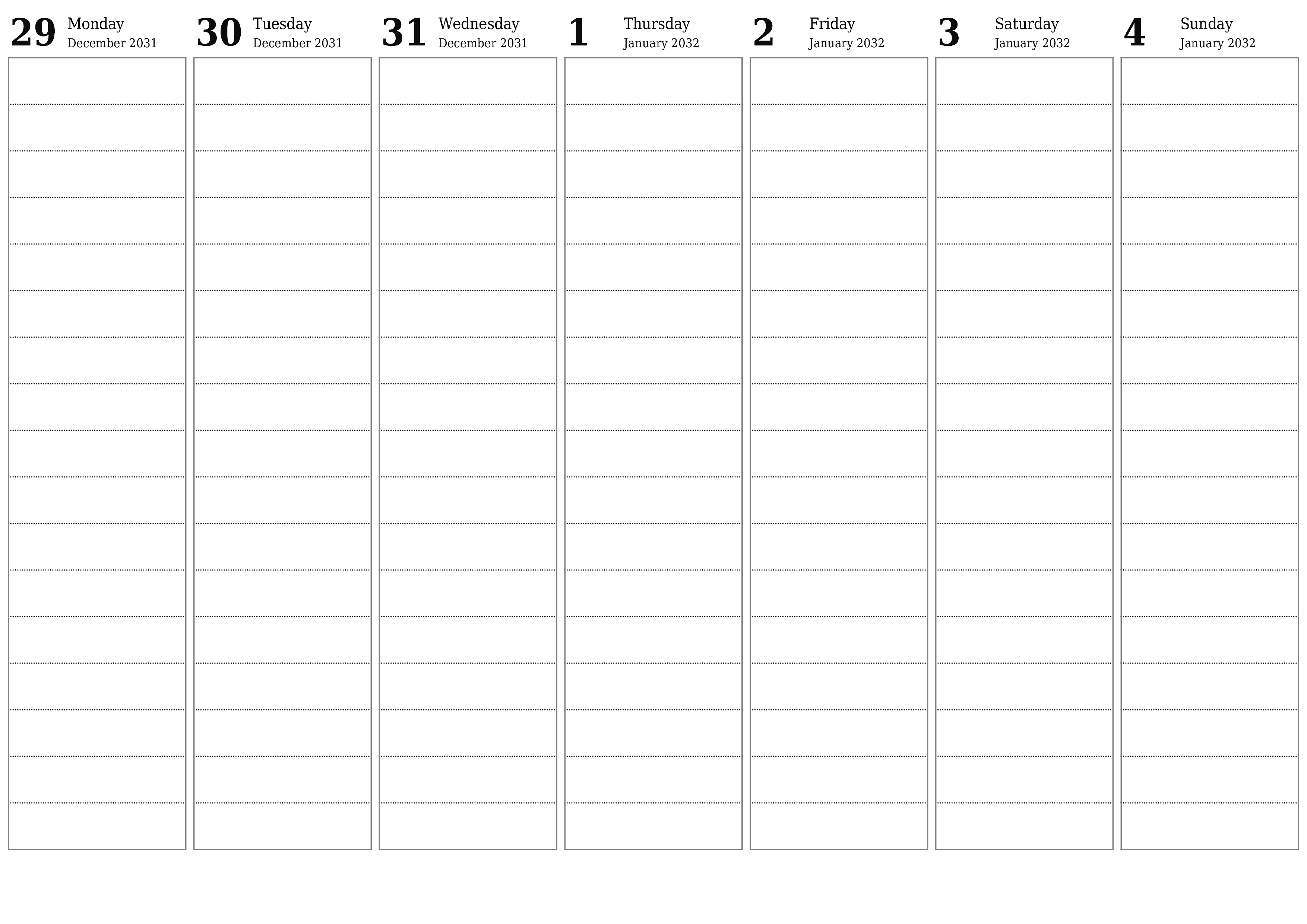 Blank calendar January 2032