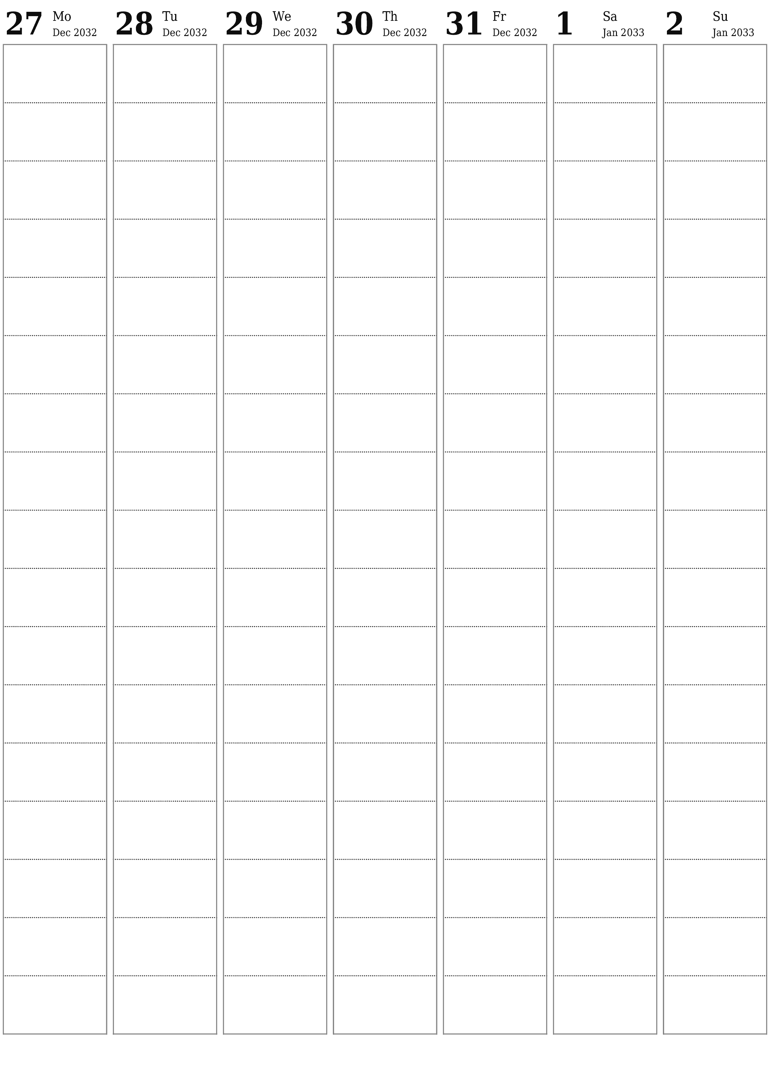 Blank calendar January 2033