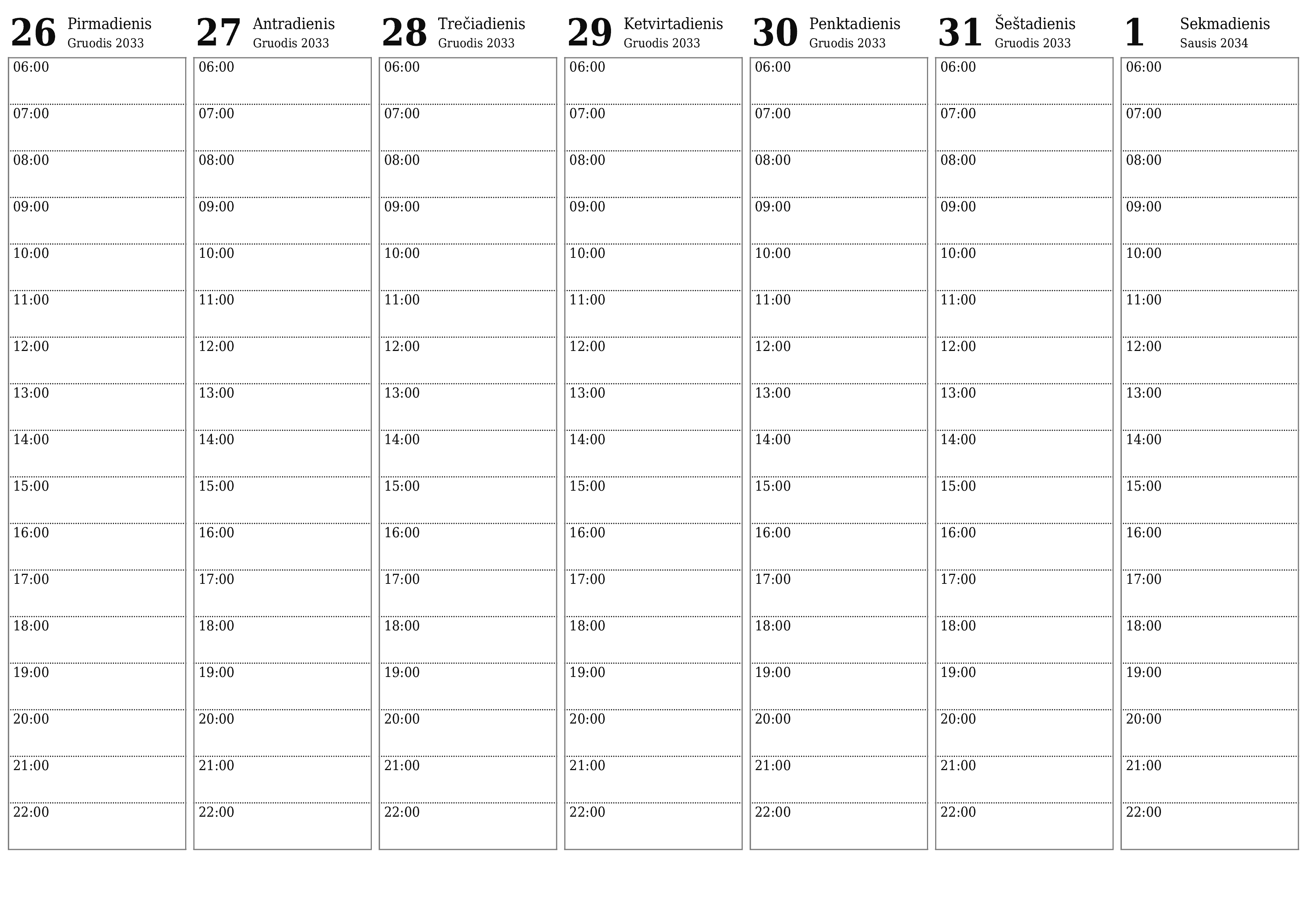 Ištuštinti savaitės planavimo priemonę savaitėms Sausis 2034 su užrašais, išsaugoti ir atsispausdinti PDF formate PNG Lithuanian