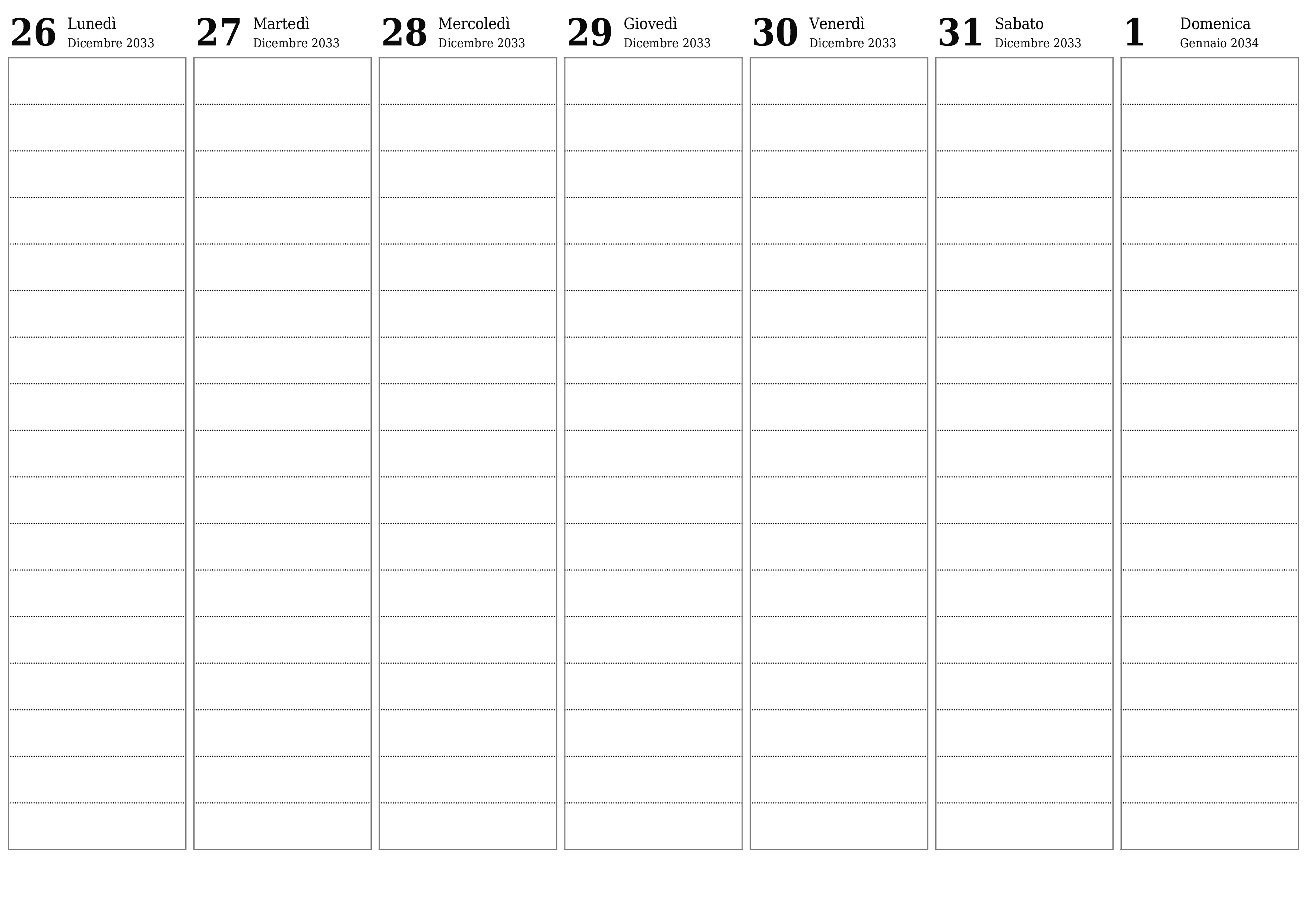  stampabile da parete modello di gratuitoorizzontale Settimanale pianificatore calendario Gennaio (Gen) 2034