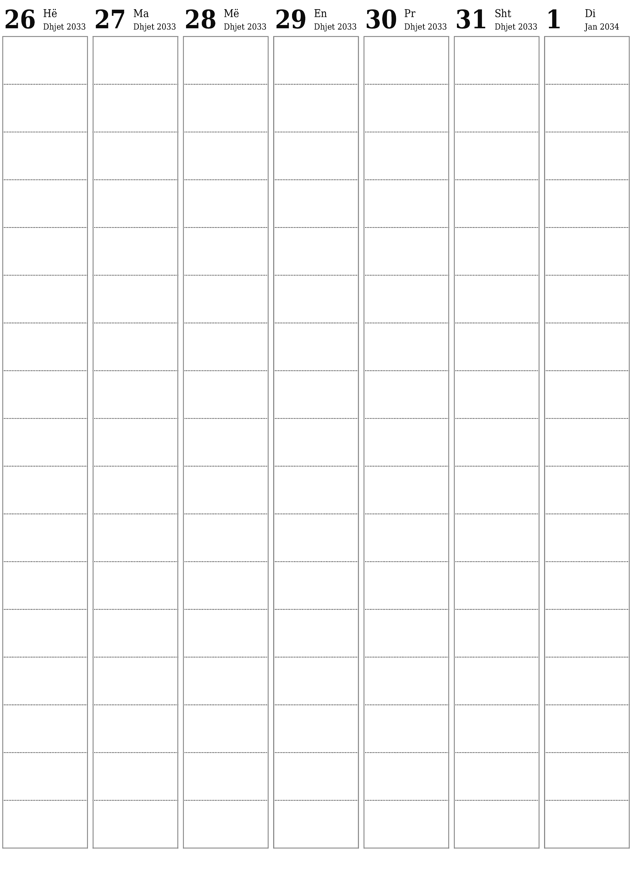 Planifikuesi bosh javor i kalendarit për javë Janar 2034 me shënime, ruani dhe printoni në PDF PNG Albanian
