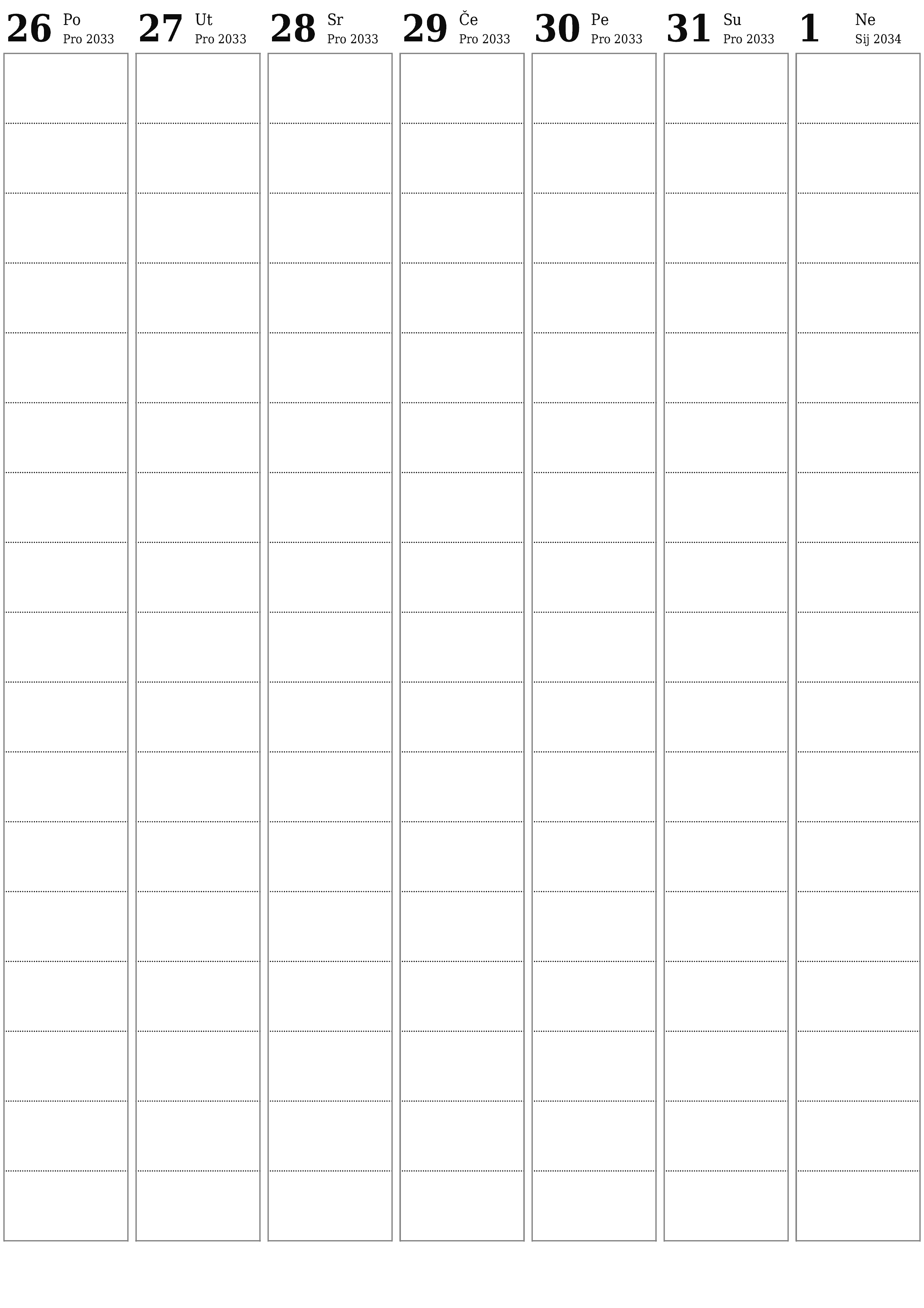  za ispis zidni predložak a besplatni okomito Tjedni planer kalendar Siječanj (Sij) 2034