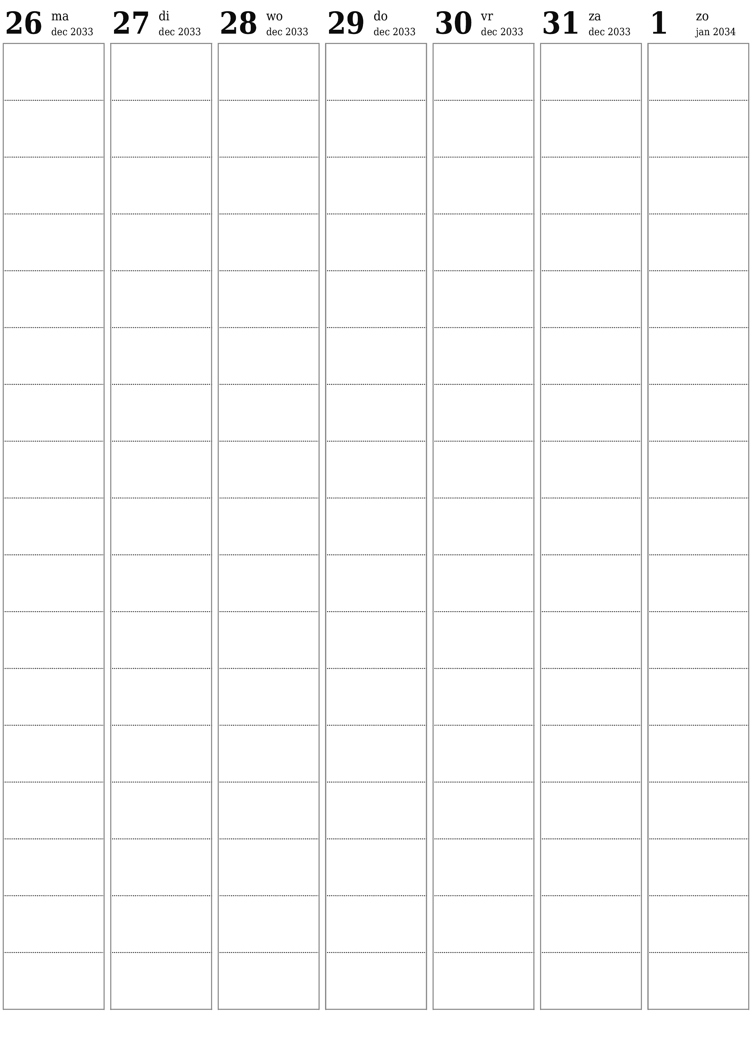 afdrukbare muur sjabloon gratis verticaal Wekelijks planner kalender januari (jan) 2034
