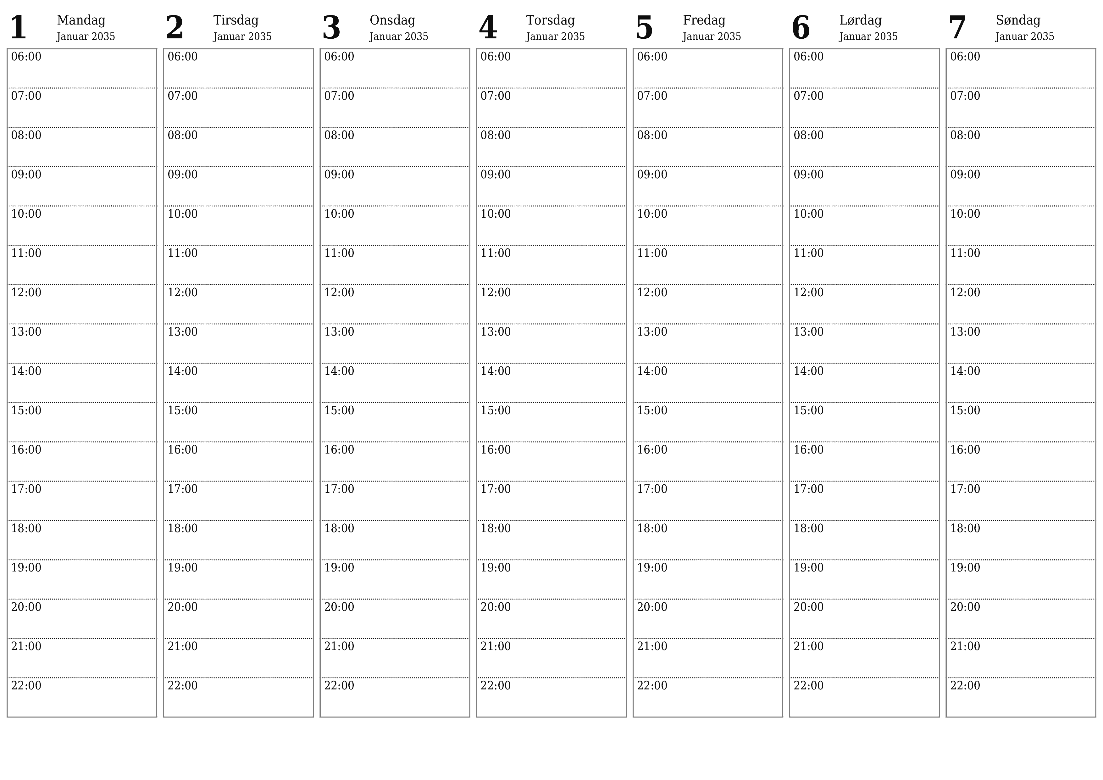 udskrivbar væg skabelon gratis vandret Ugentligt planlægger kalender Januar (Jan) 2035