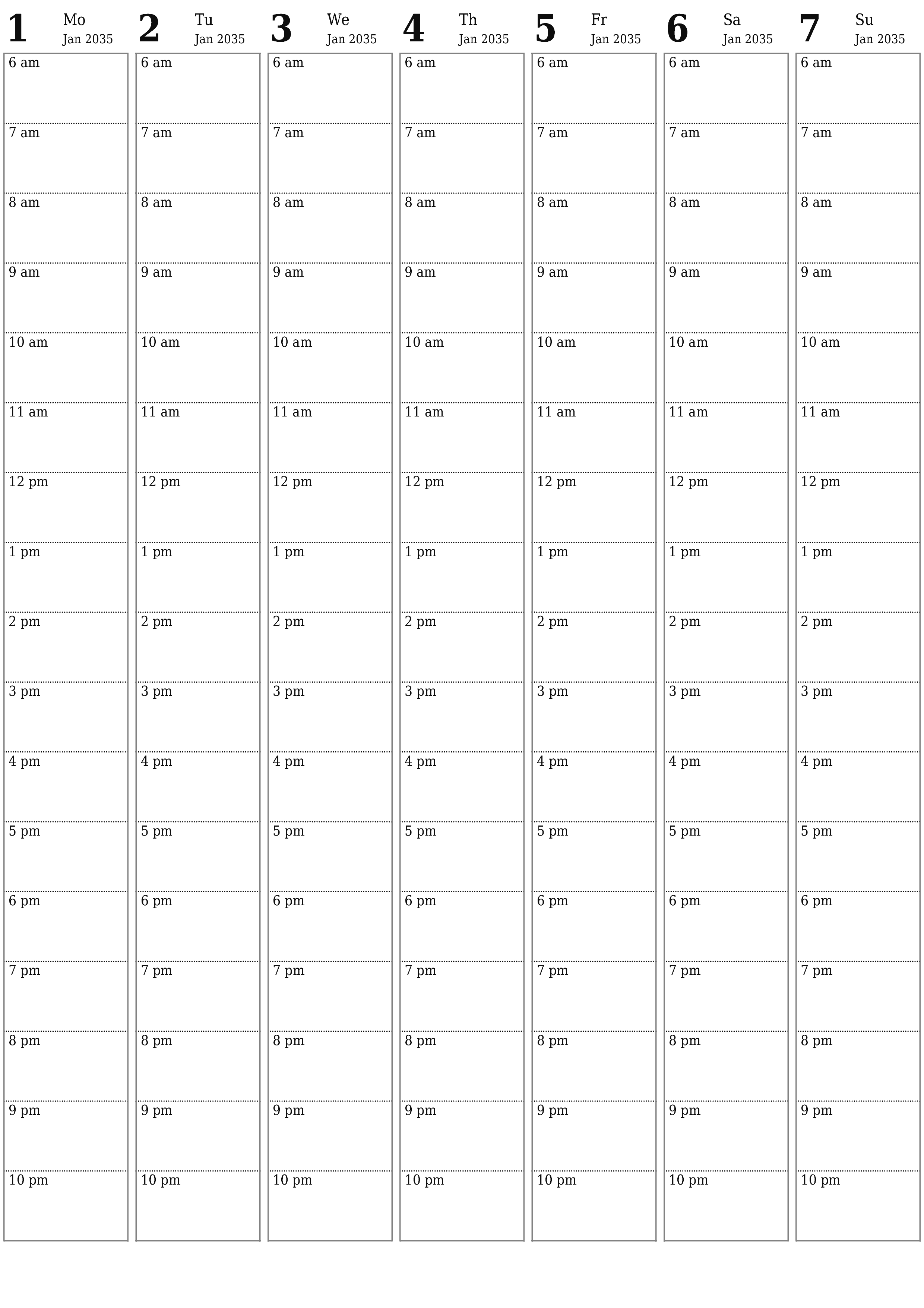 printable wall template free vertical Weekly planner calendar January (Jan) 2035