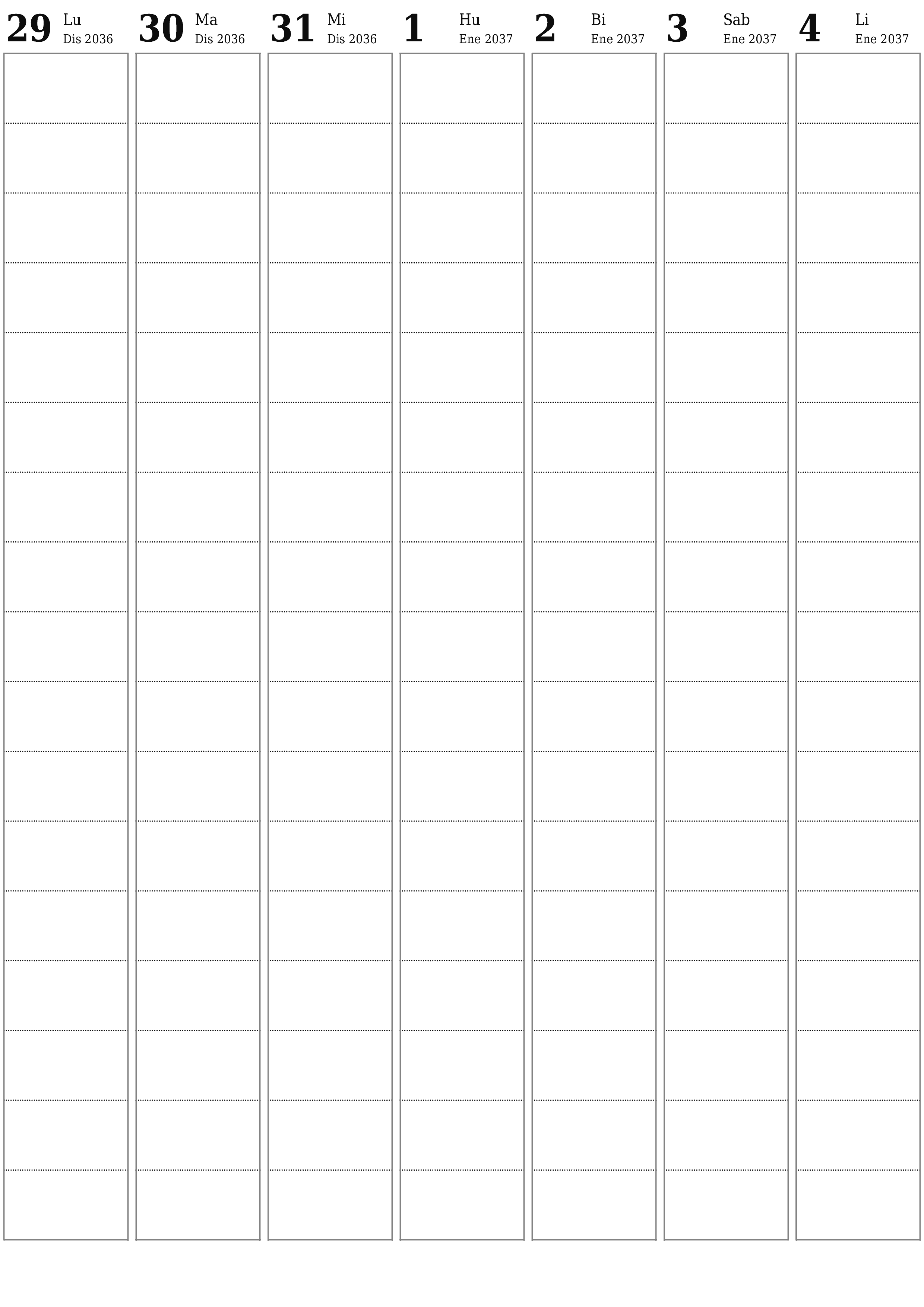 Walang laman lingguhang tagaplano para sa mga linggo Enero 2037 na may mga tala, i-save at i-print sa PDF PNG Filipino