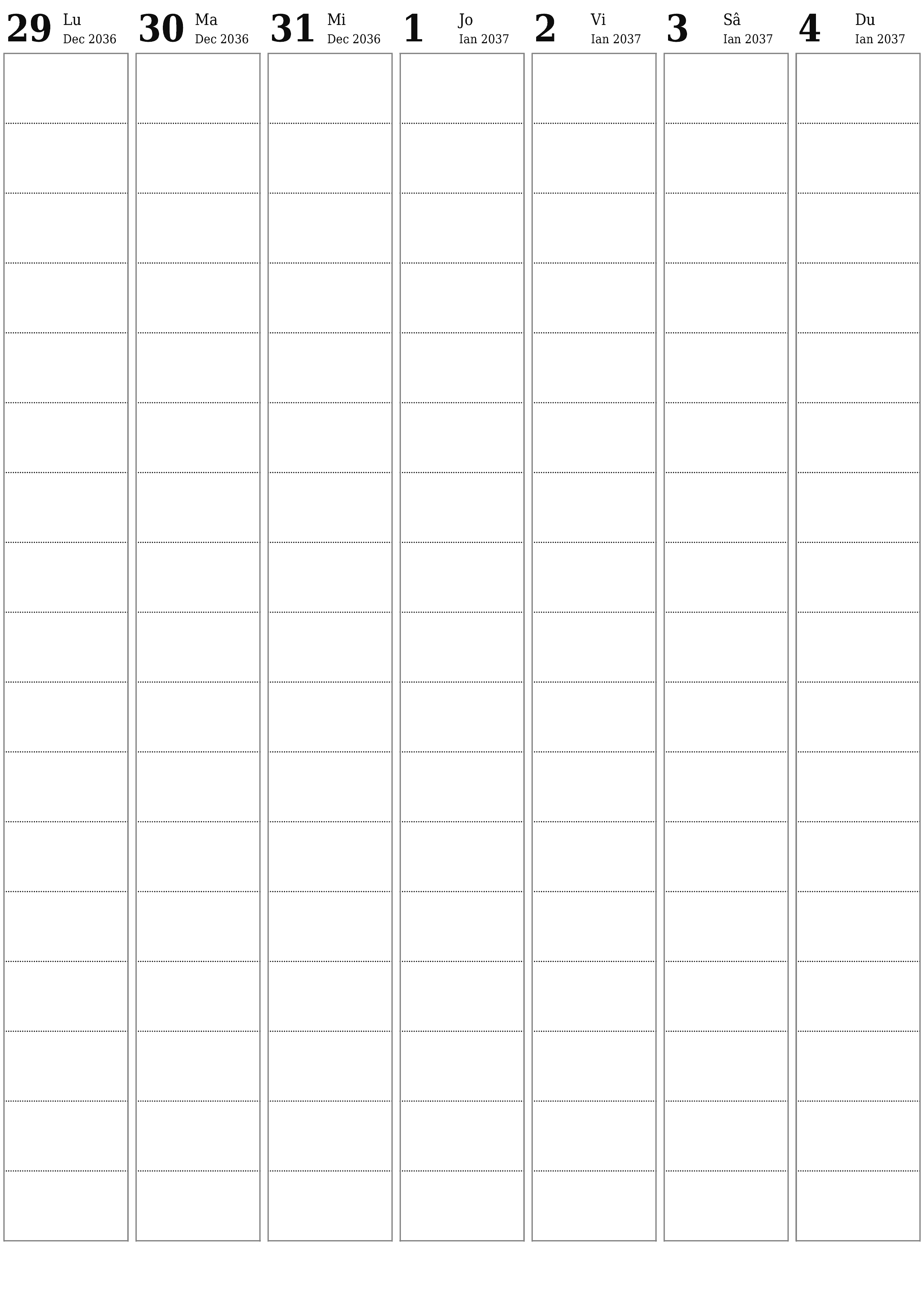  imprimabil de perete șablon de gratuitvertical Săptămânal planificator calendar Ianuarie (Ian) 2037