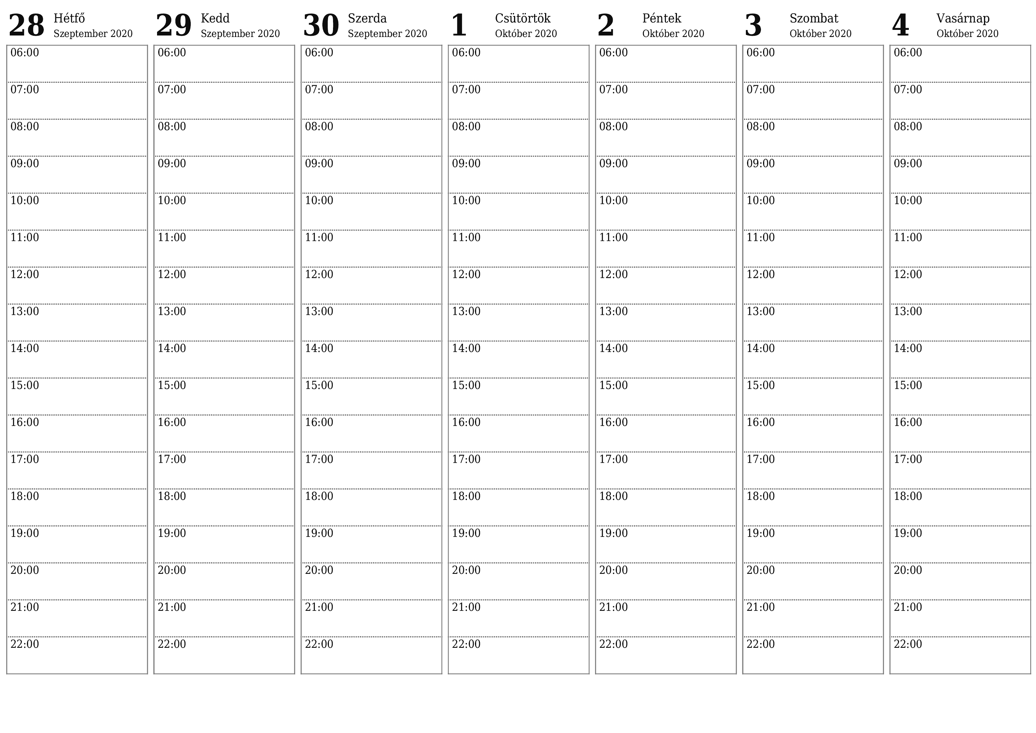 Heti tervező ürítése hetekre Október 2020 jegyzetekkel, mentés és nyomtatás PDF-be PNG Hungarian