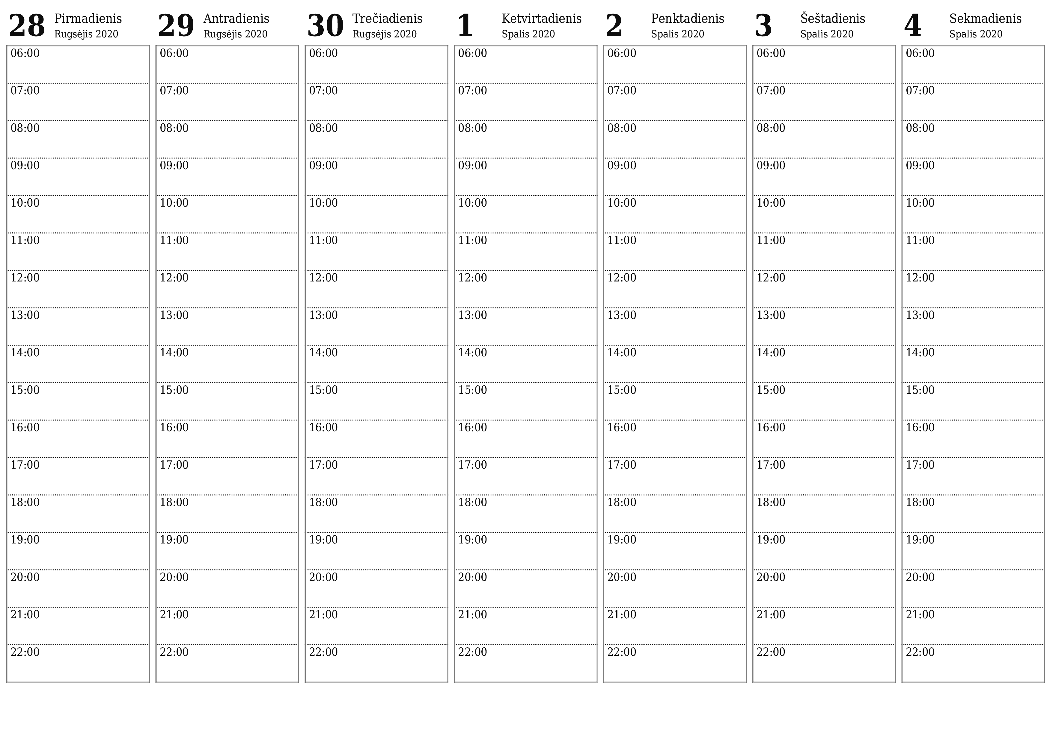 Ištuštinti savaitės planavimo priemonę savaitėms Spalis 2020 su užrašais, išsaugoti ir atsispausdinti PDF formate PNG Lithuanian