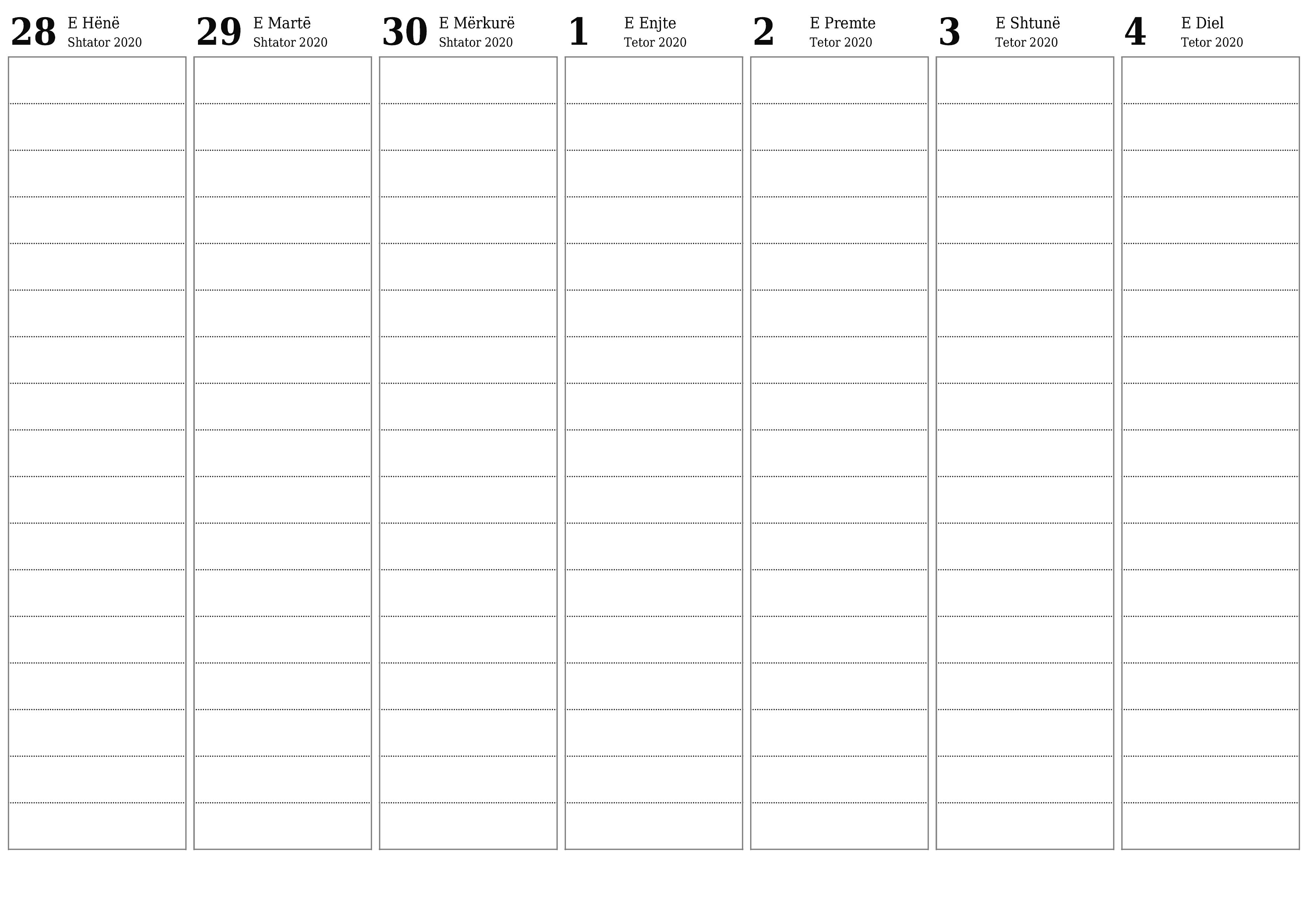  i printueshëm muri shabllon falashorizontale javore planifikues kalendar Tetor (Tet) 2020