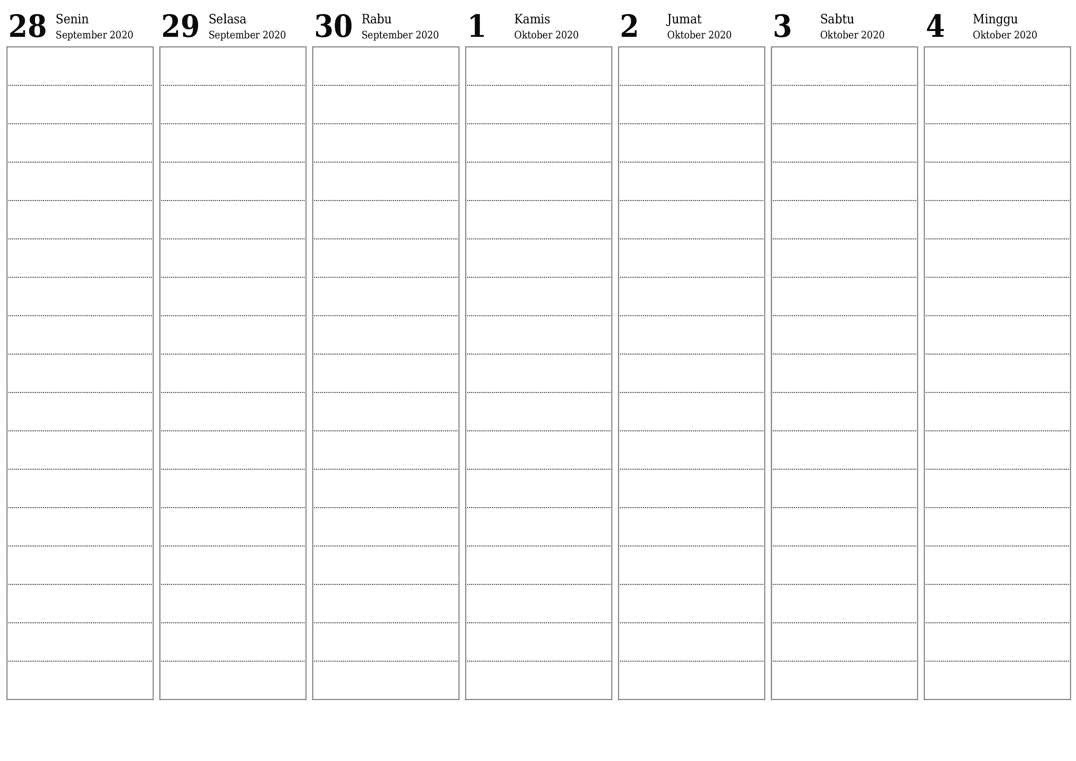  yang dapat dicetak dinding templat gratishorisontal Mingguan perencana kalender Oktober (Okt) 2020