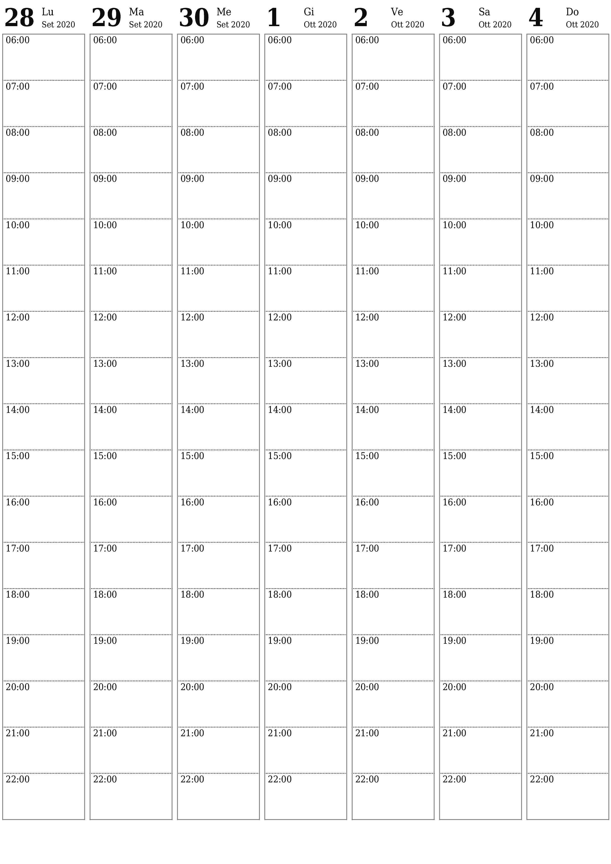  stampabile da parete modello di gratuitoverticale Settimanale pianificatore calendario Ottobre (Ott) 2020