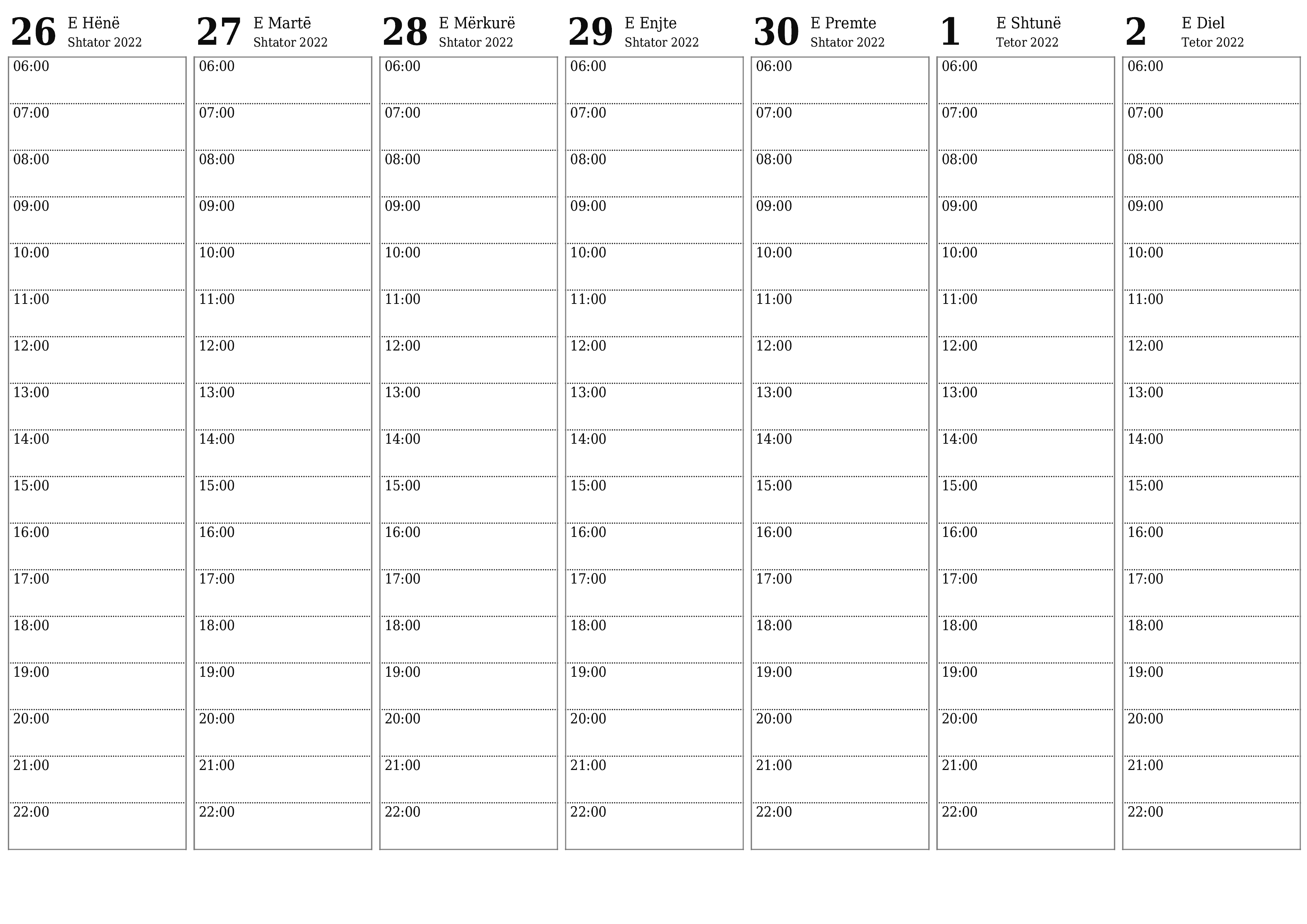 Planifikuesi bosh javor i kalendarit për javë Tetor 2022 me shënime, ruani dhe printoni në PDF PNG Albanian - 7calendar.com
