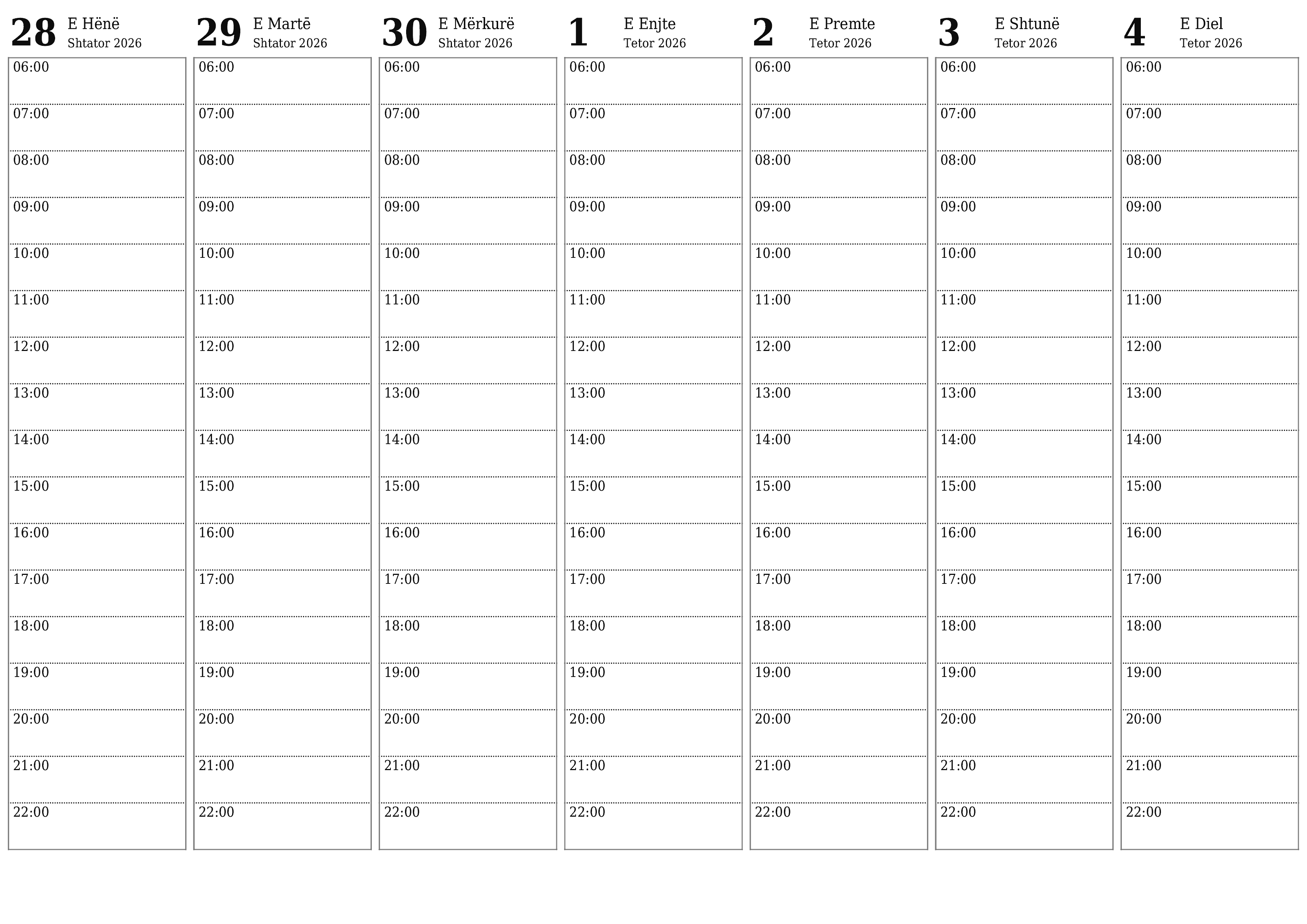 Planifikuesi bosh javor i kalendarit për javë Tetor 2026 me shënime, ruani dhe printoni në PDF PNG Albanian