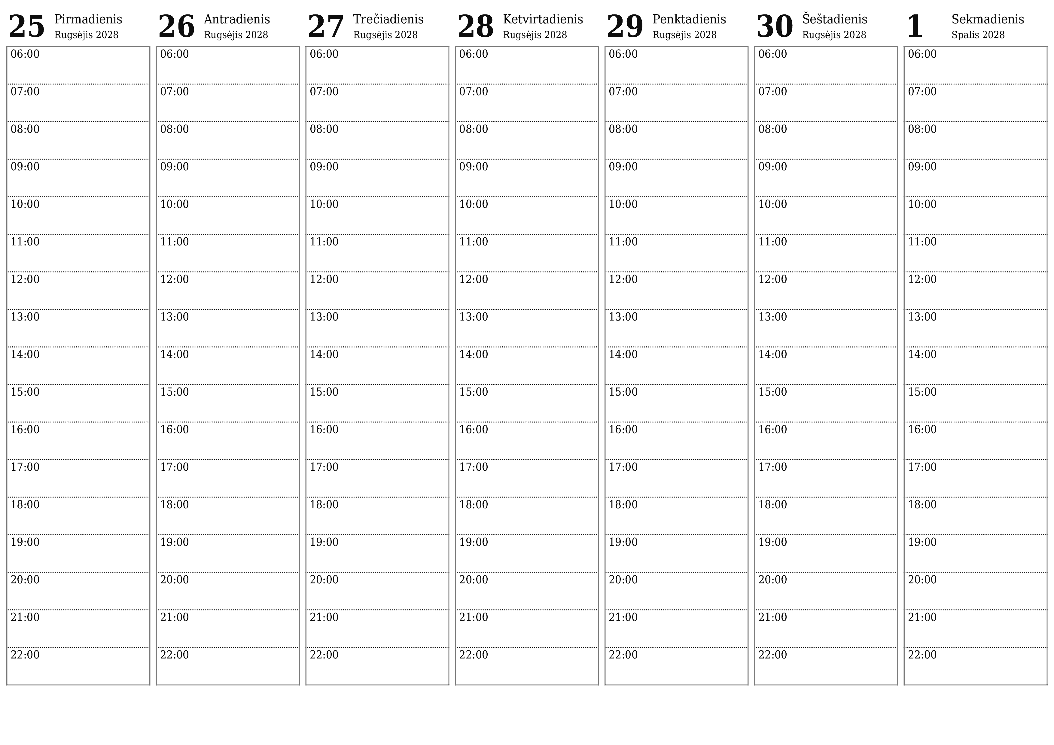 Ištuštinti savaitės planavimo priemonę savaitėms Spalis 2028 su užrašais, išsaugoti ir atsispausdinti PDF formate PNG Lithuanian