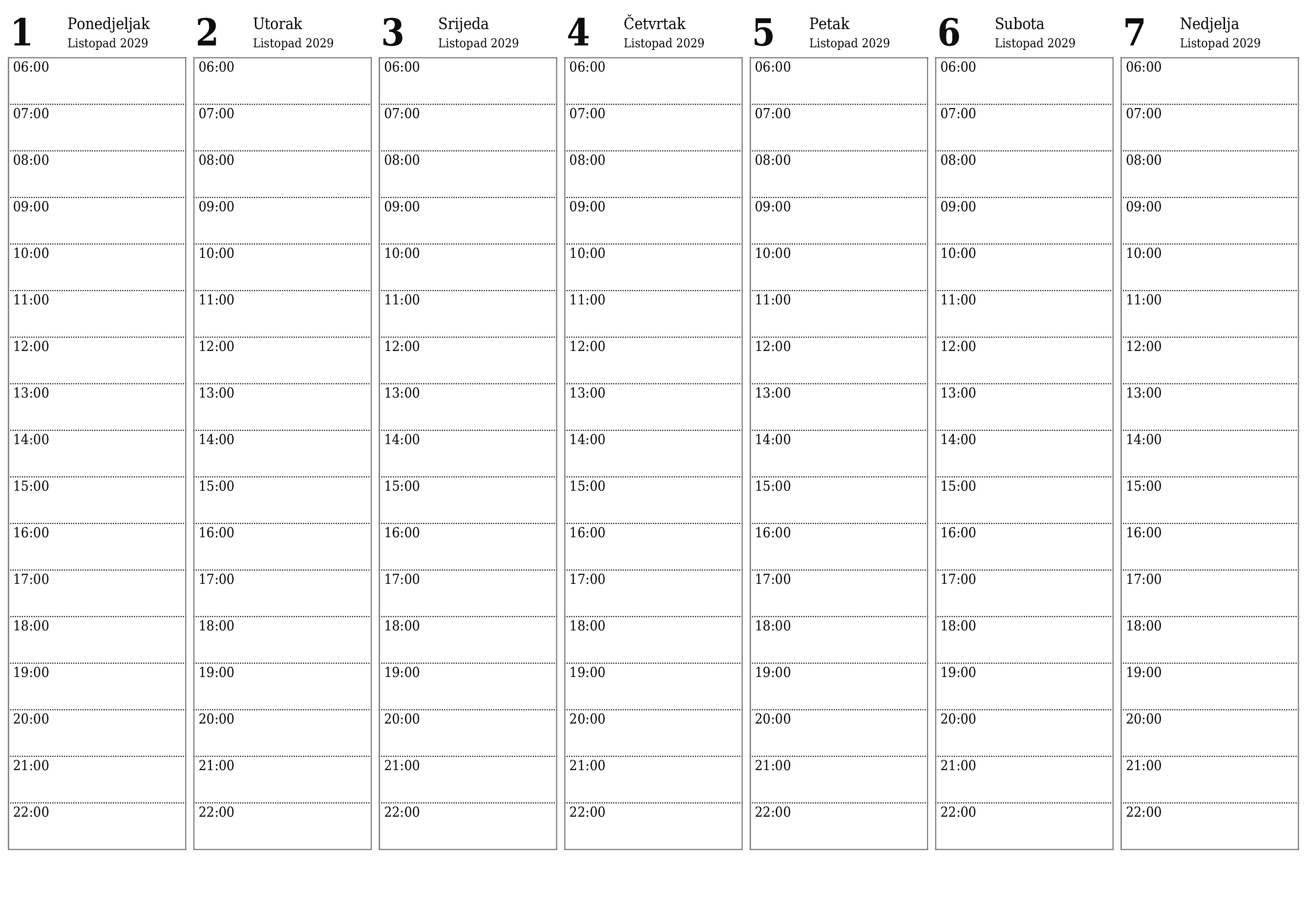  za ispis zidni predložak a besplatni horizontalno Tjedni planer kalendar Listopad (Lis) 2029