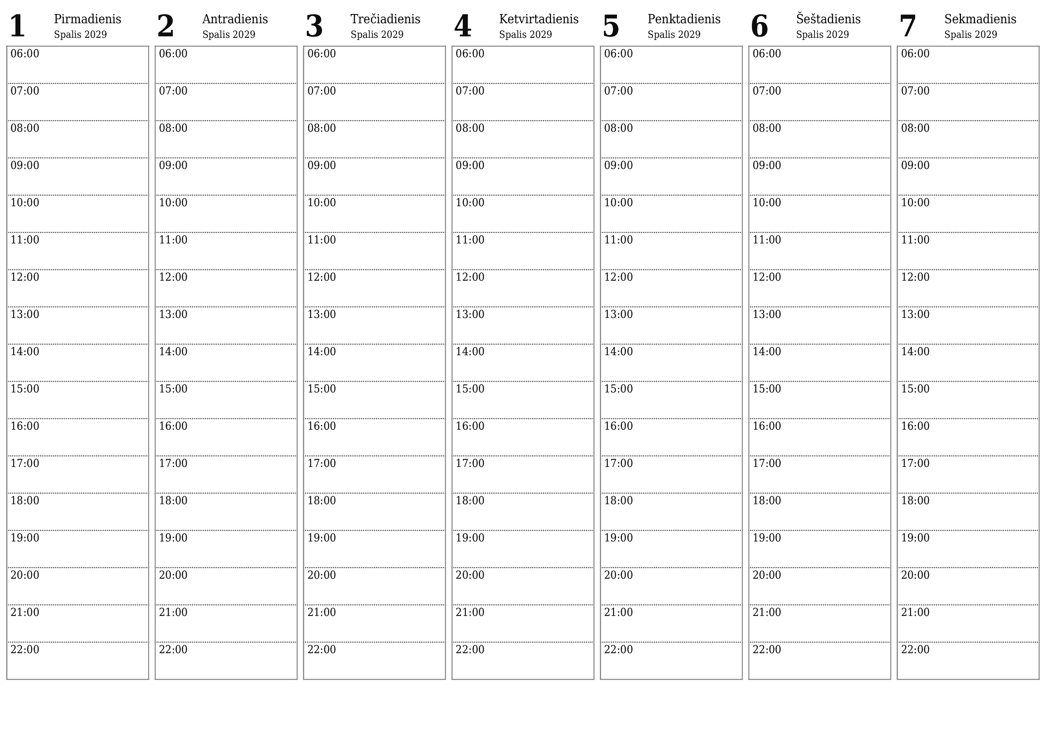 Ištuštinti savaitės planavimo priemonę savaitėms Spalis 2029 su užrašais, išsaugoti ir atsispausdinti PDF formate PNG Lithuanian