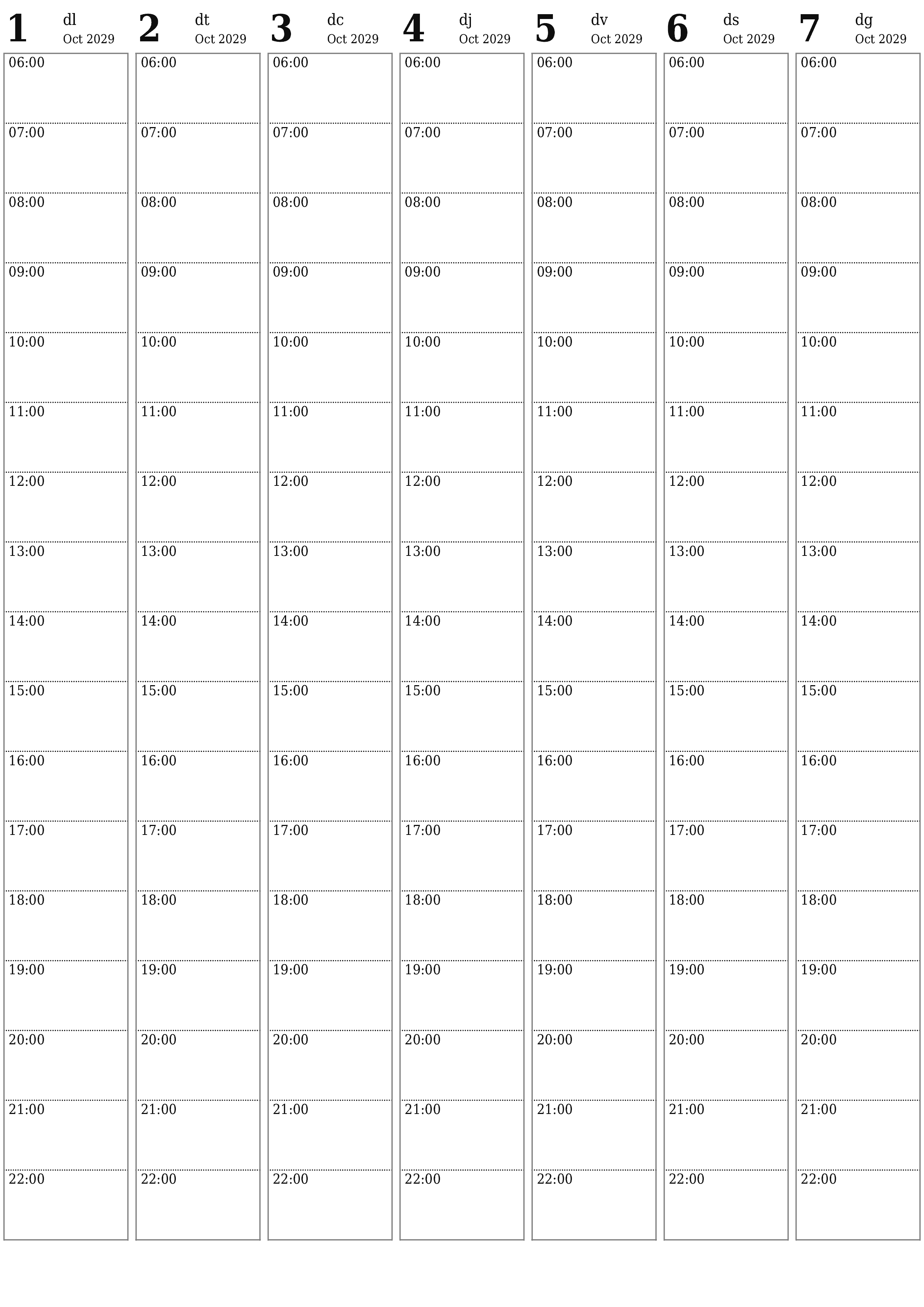 Planificador setmanal buit durant setmanes Octubre 2029 amb notes, deseu-lo i imprimiu-lo en format PDF PNG Catalan
