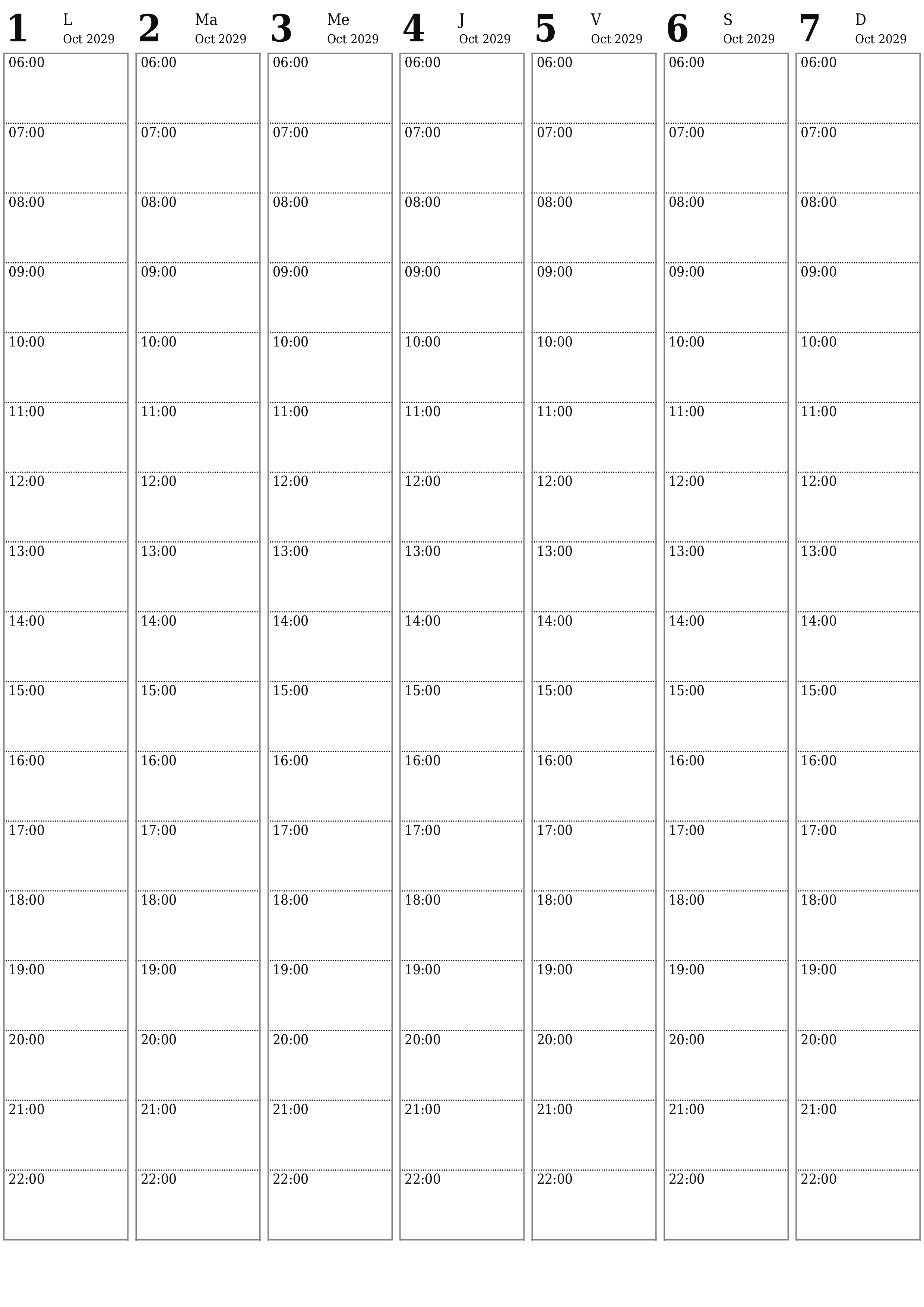  imprimable mural modèle de gratuitverticale Hebdomadaire planificateur calendrier Octobre (Oct) 2029