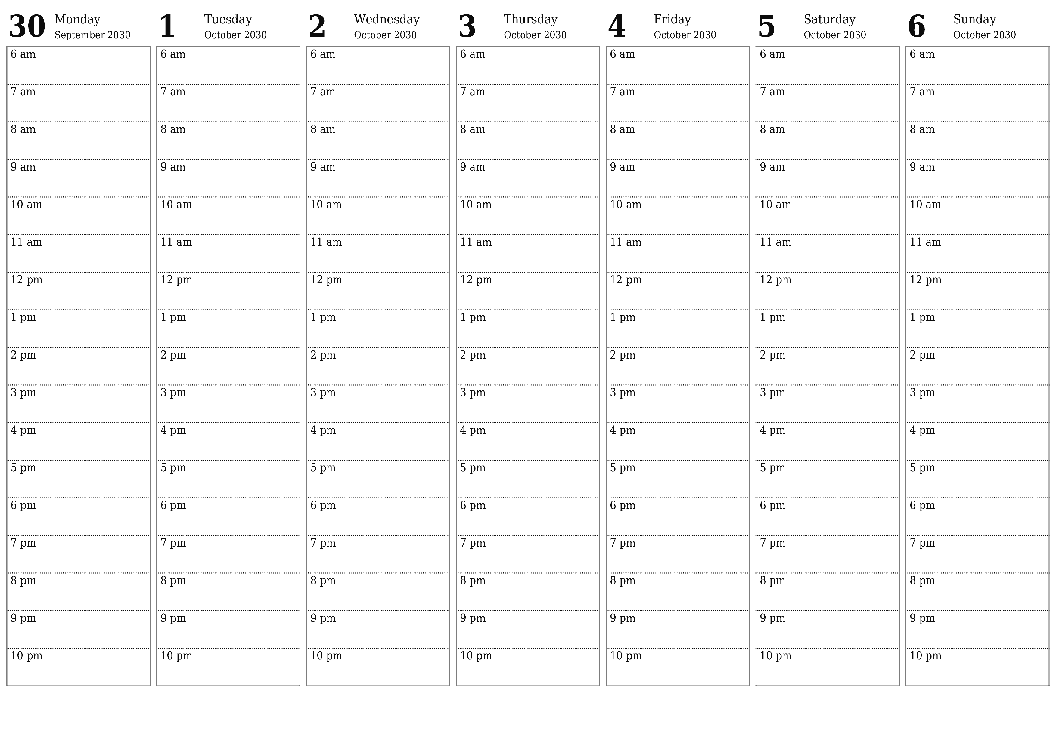 Blank calendar October 2030